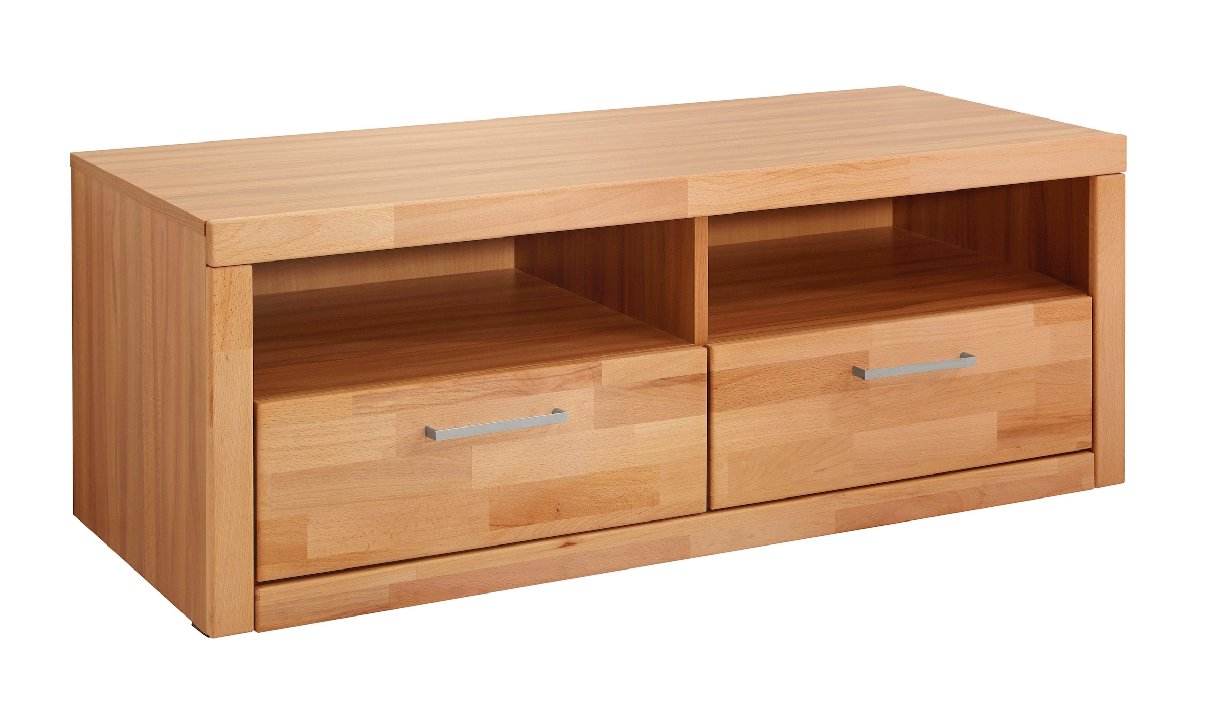 Home affaire Lowboard »Logo,130cm breit,42 cm tief, Fronten Massivholz, Kabeldurchführung«, Holz massiv, Holzwerkstoff, Metall Griffe,2 Schubladen