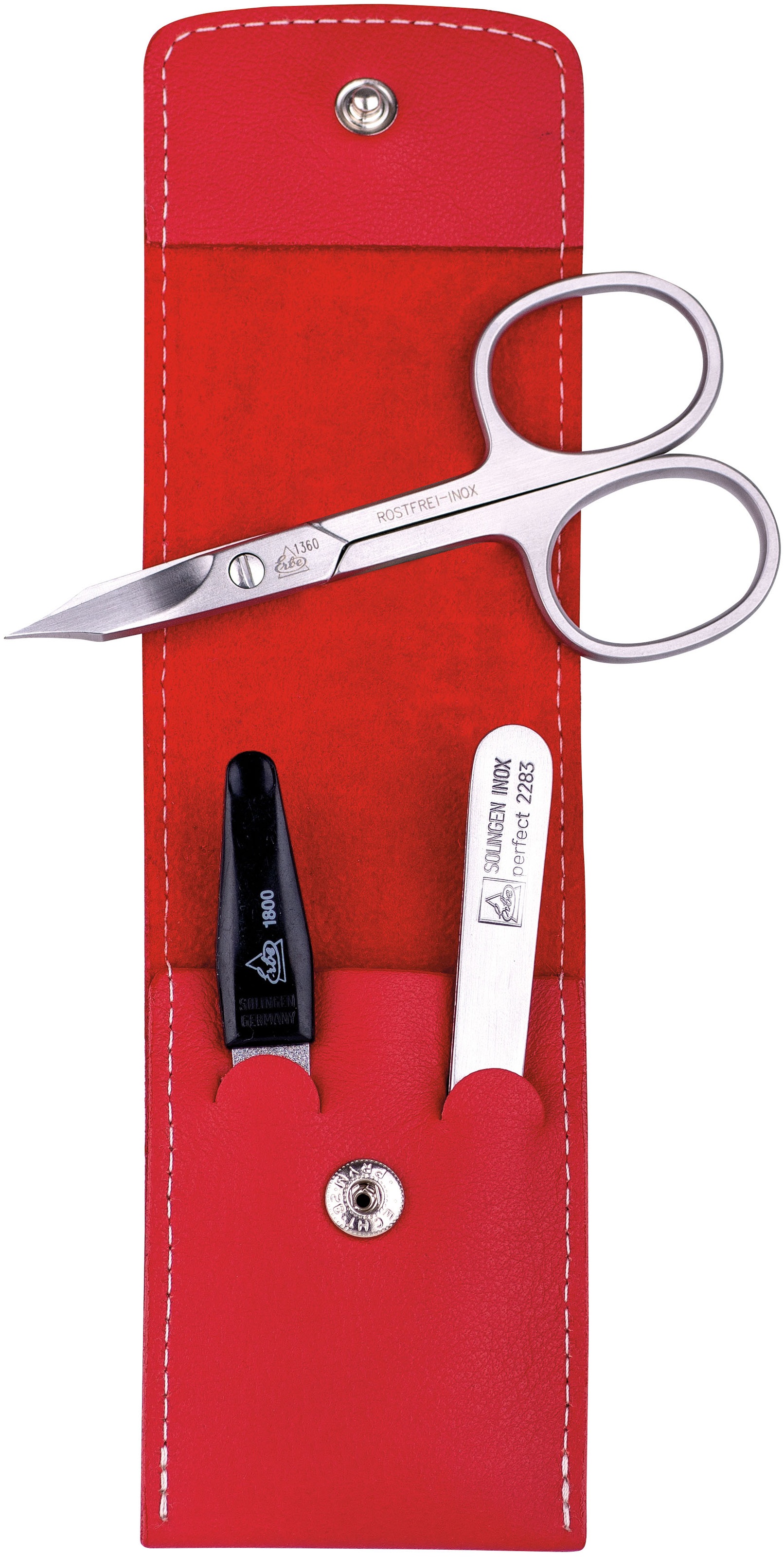 ERBE Maniküre-Etui »ERBE Maniküre Set Taschen-Etui Serie "Travel", rot, 3-tlg.« Echtleder, rostfreie Instrumente, Hergestellt in Solingen/Deutschland