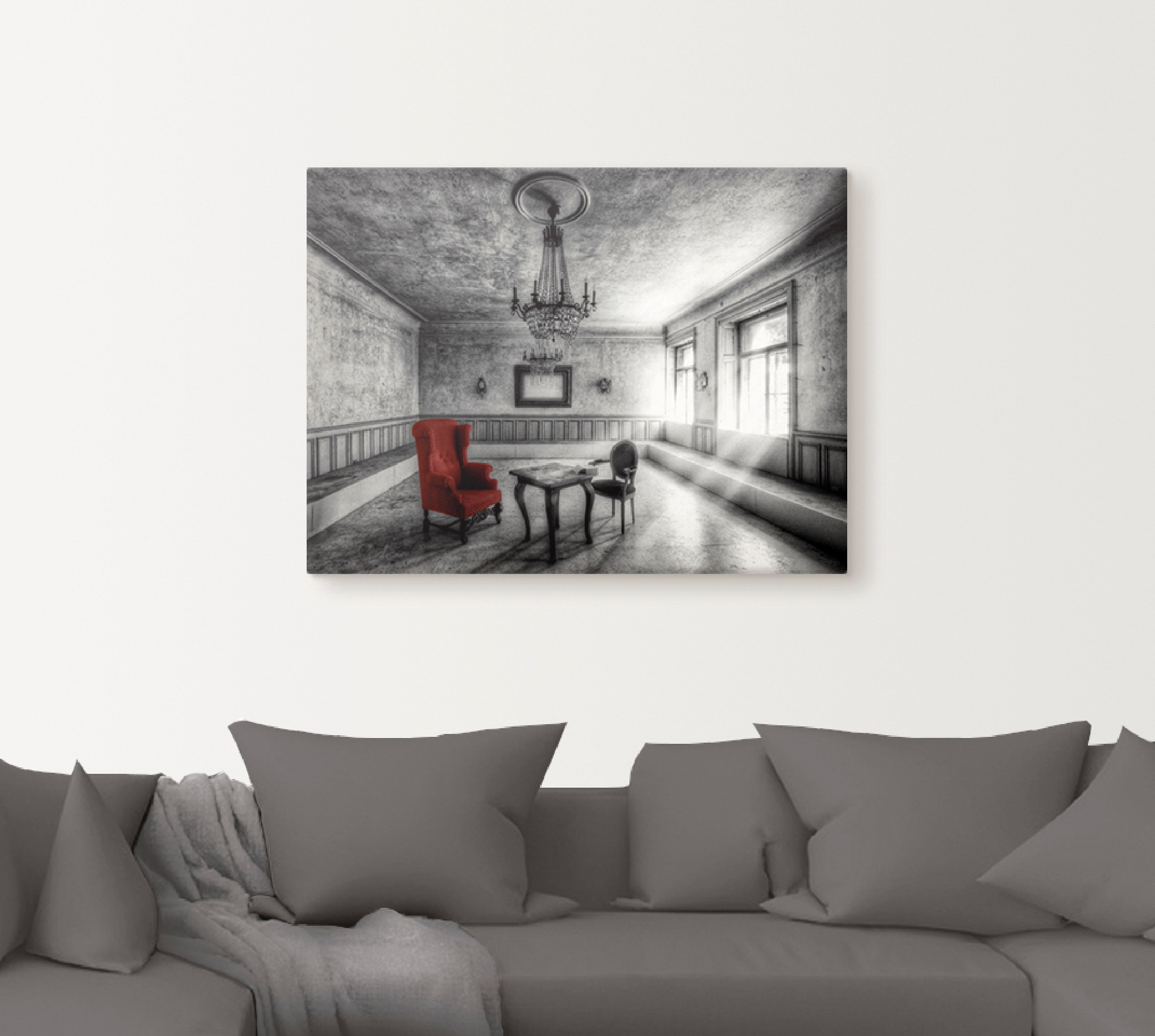 Artland Leinwandbild "Lost Place - Roter Sessel" Architektonische Elemente günstig online kaufen