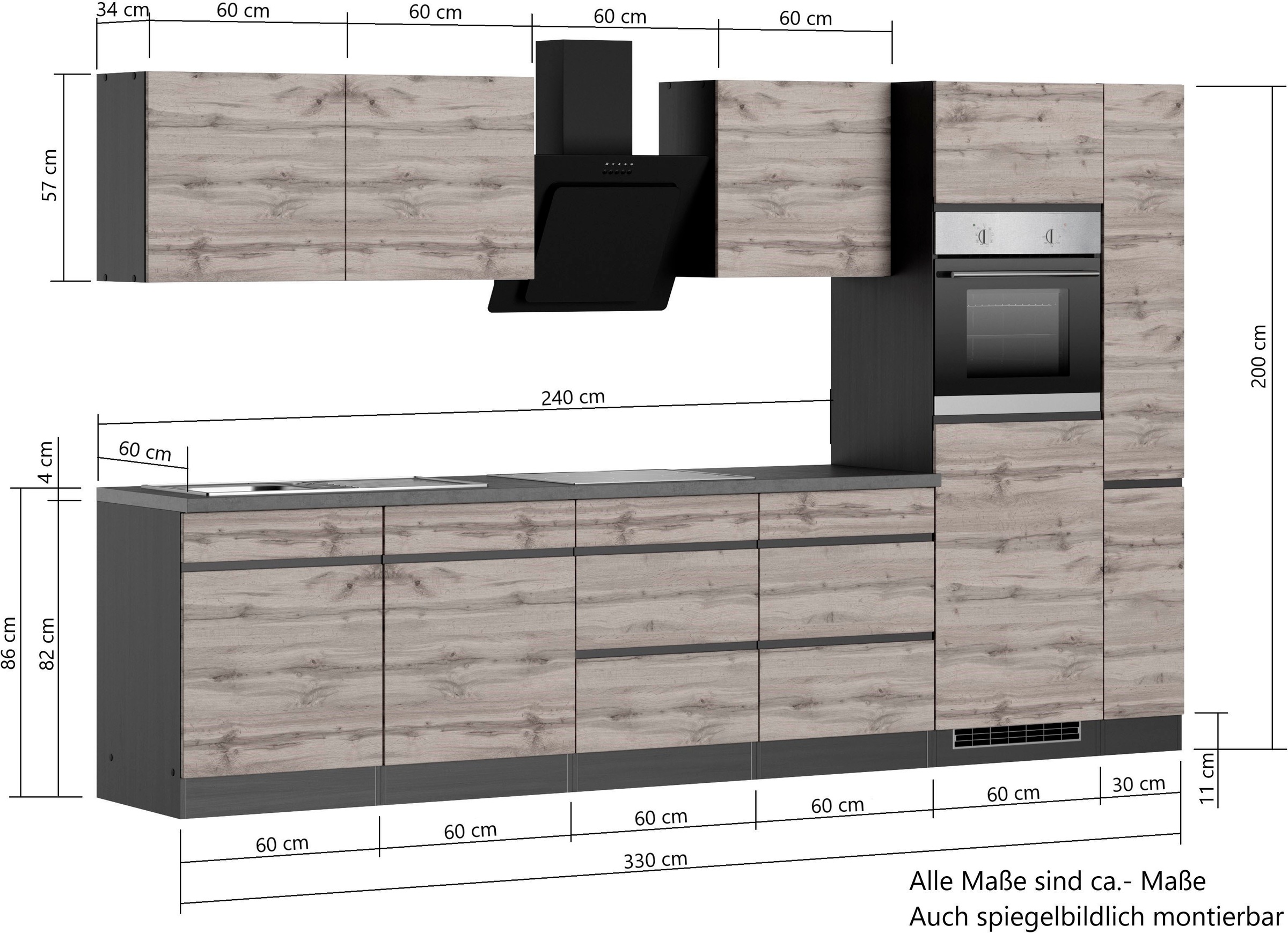 KOCHSTATION Küchenzeile »KS-Riesa«, Stellbreite 330 cm, ohne E-Geräte
