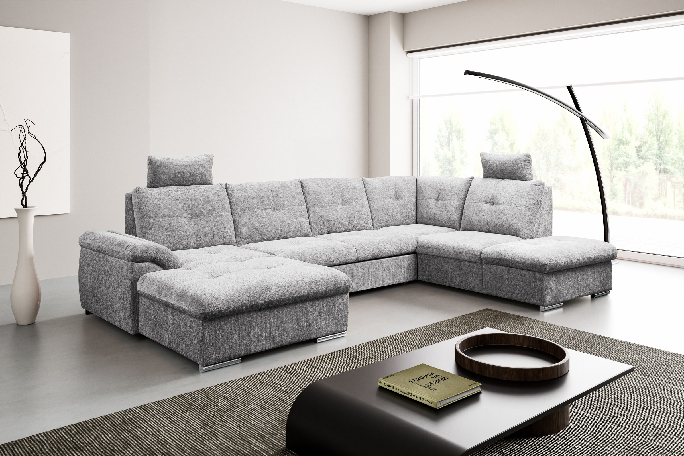 WERK2 Wohnlandschaft "Arena 339 x 220 cm modern und bequem" U-Form, XXL, Schlaffunktion, Bettkasten
