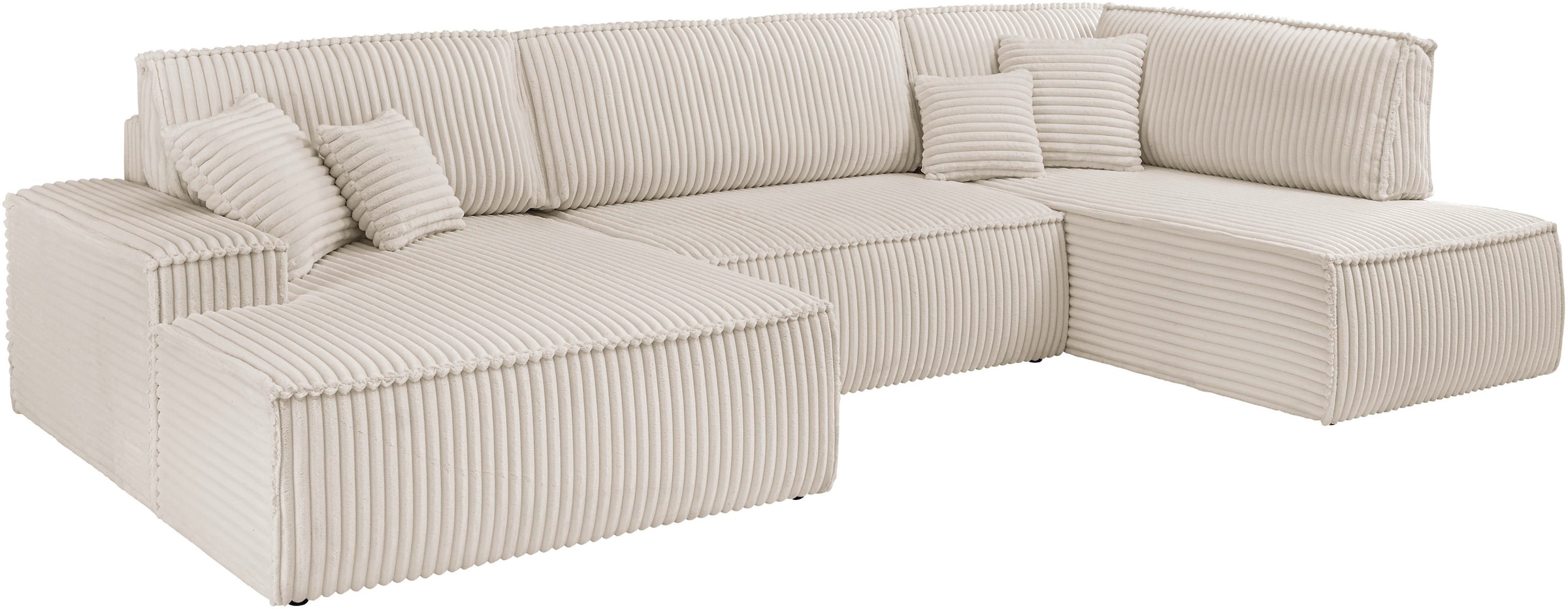 andas Wohnlandschaft »FINNLEY U-Form XXL 329 cm, Schlafsofa, Schlaffunktion m. Bettkasten«, (194/139 cm), Bouclé, Struktur und Cord