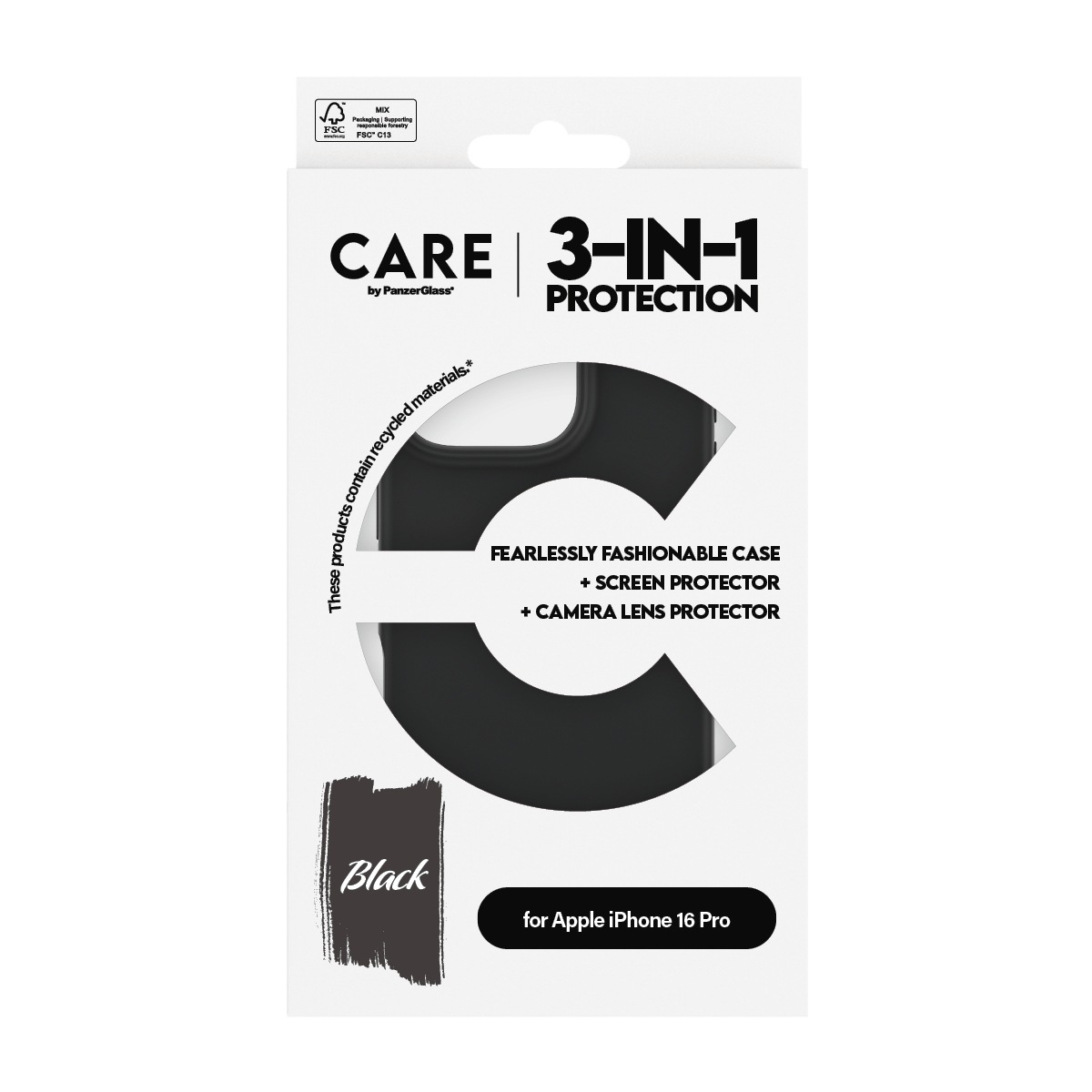 CARE by PanzerGlass Displayschutzglas »3-in-1 Protection, Glass, Case, Lenscover«, für Apple iPhone 16 Pro, Displayschutzfolie, Schutzfolie, Bildschirmschutz, kratz- & stoßfest