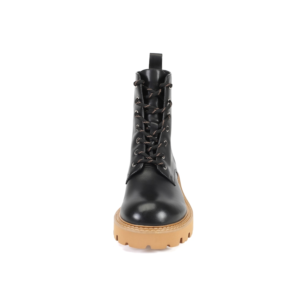 Schuhe Stiefel ekonika Stiefel »Stiefeletten Portal«, mit kontrastfarbener Sohle schwarz-beige