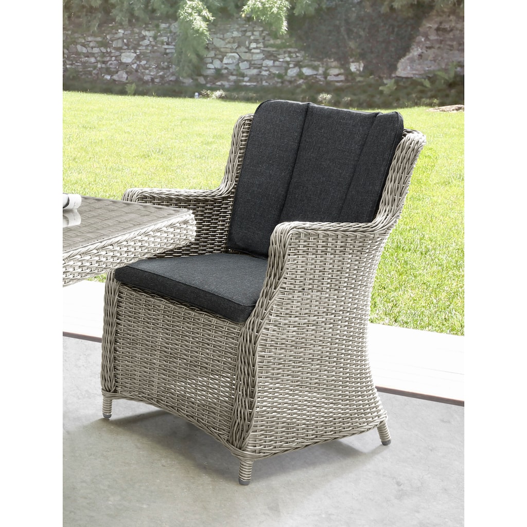 Destiny Garten-Essgruppe »LUNA«, (Set, 13 tlg.), Polyrattan, 4 Sessel, Tisch 165x90x75 cm, inkl. Auflagen