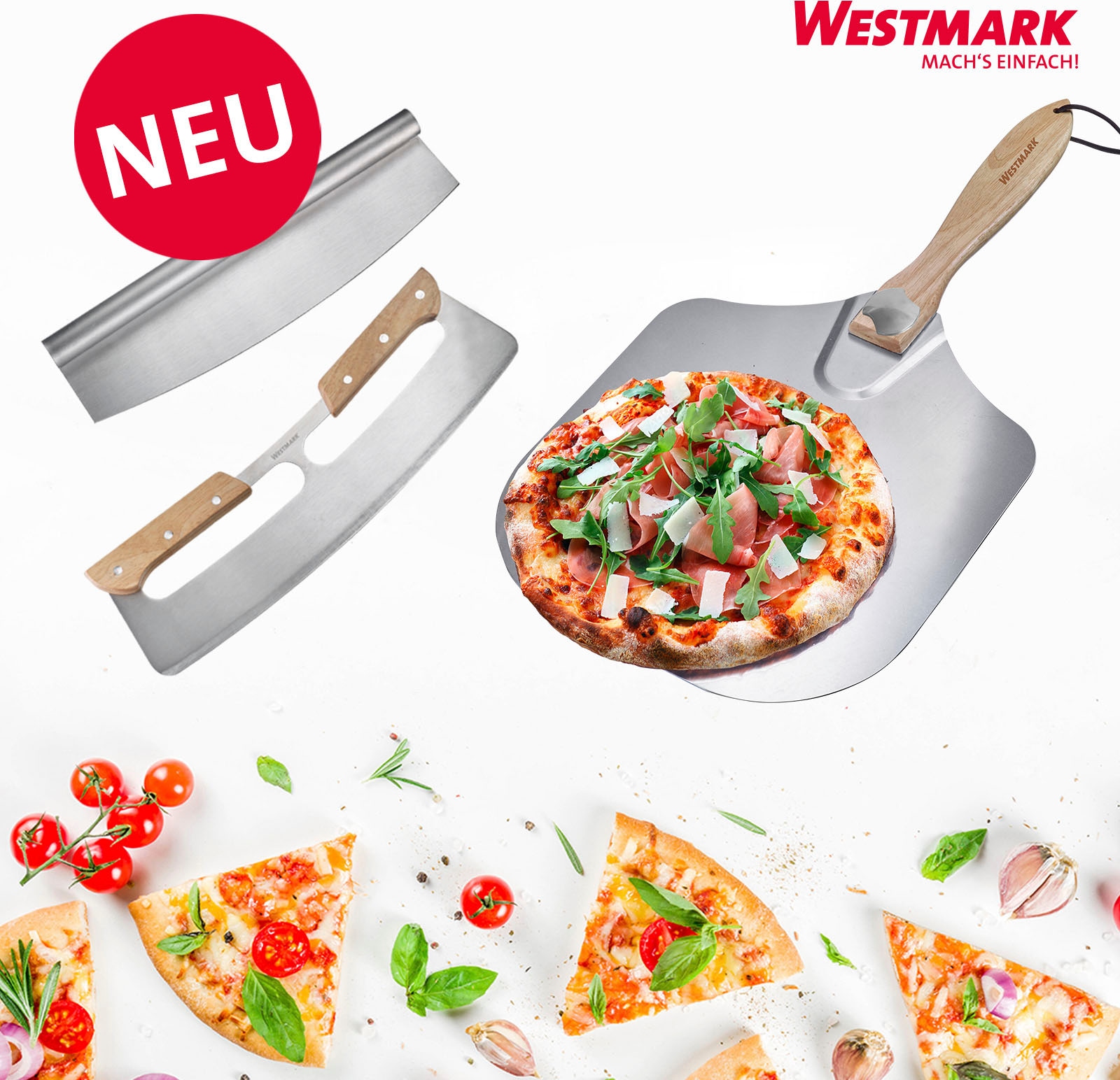 WESTMARK Pizzaschneider Edelstahl mit tlg.), Holzgriff BAUR Wiegemesser, | »Pro«, (1