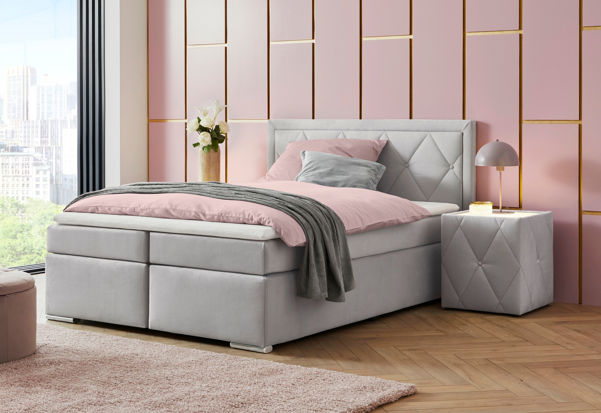 Leonique Boxbett »Alfie, Bestseller, wahlweise mit Bettkasten«, mit Knopfheftung im Kopfteil, H2, H3 und H4 wählbar