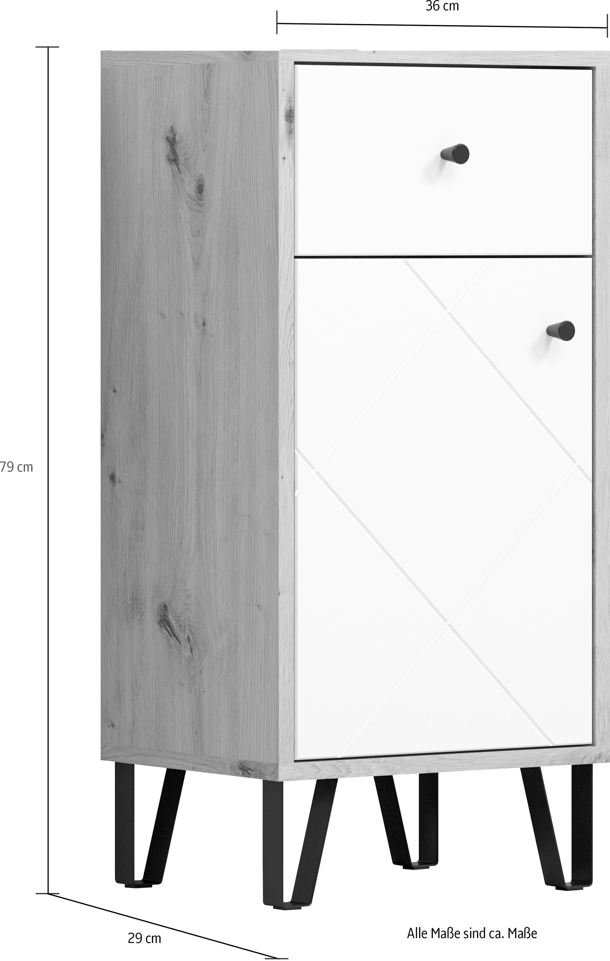Places of Style Unterschrank »Tarragona«, (1 St.), 36 cm breit, klein, stehend, 1 Tür, weiß matt / braune Holzoptik