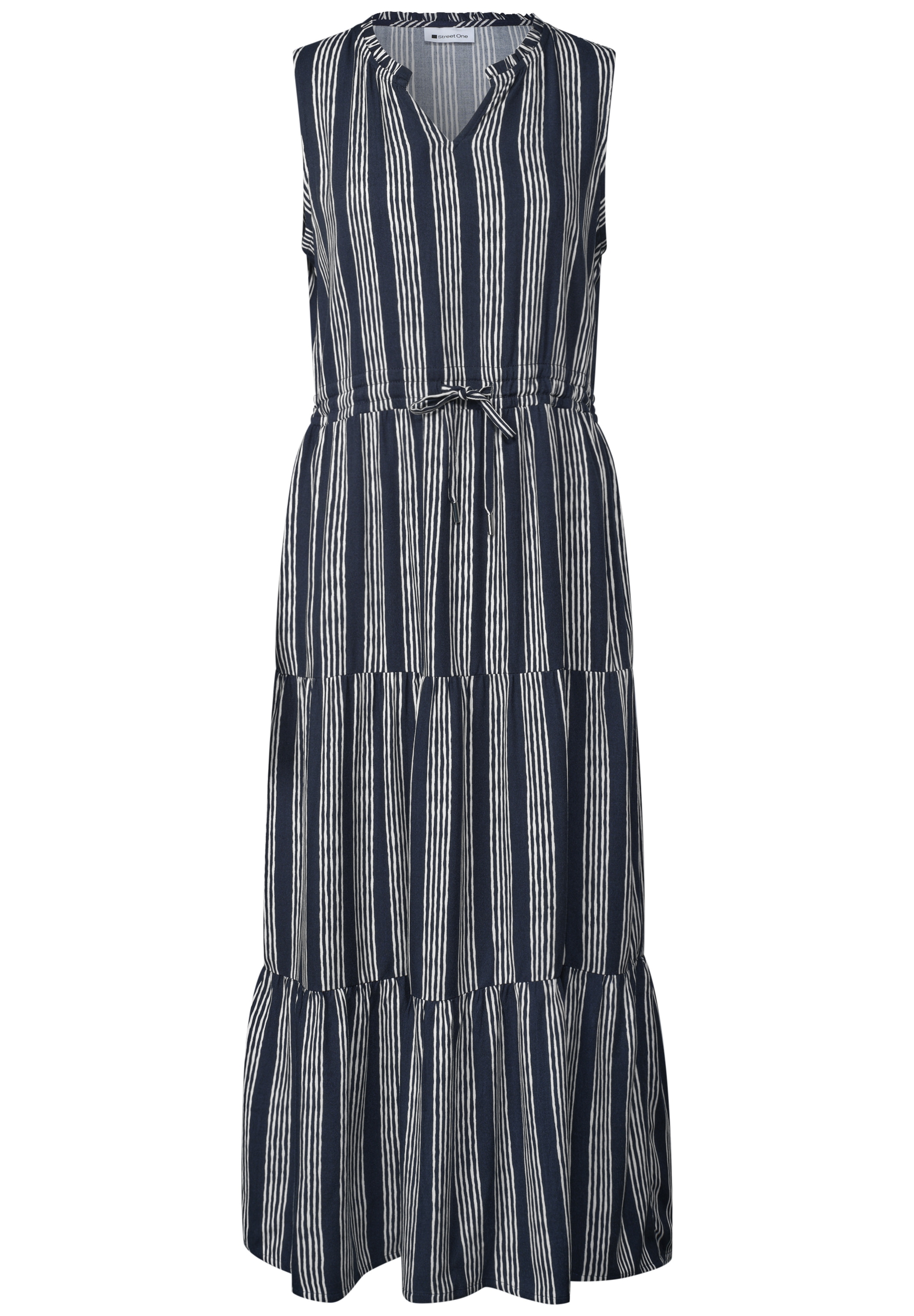 STREET ONE Maxikleid Ohne Taschen Sommerkleid mit Volants und Streifenmuster