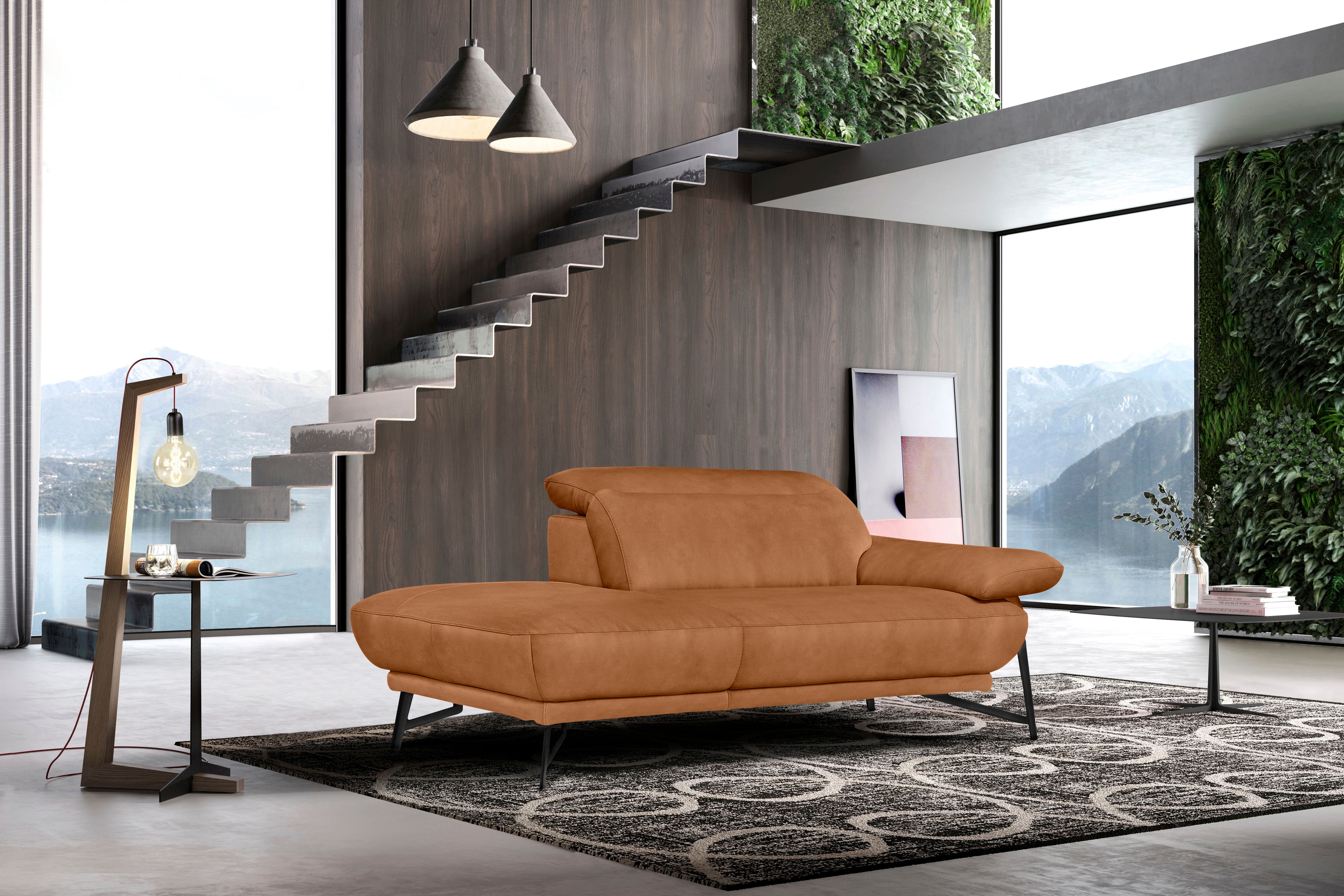 Egoitaliano Ottomane "Anais, erstklassiges Designsofa, Breite 179 cm, Fußfarbe schattengrau" Kopfteil verstellbar, Luxus-Microfaser Lederoptik, brandy