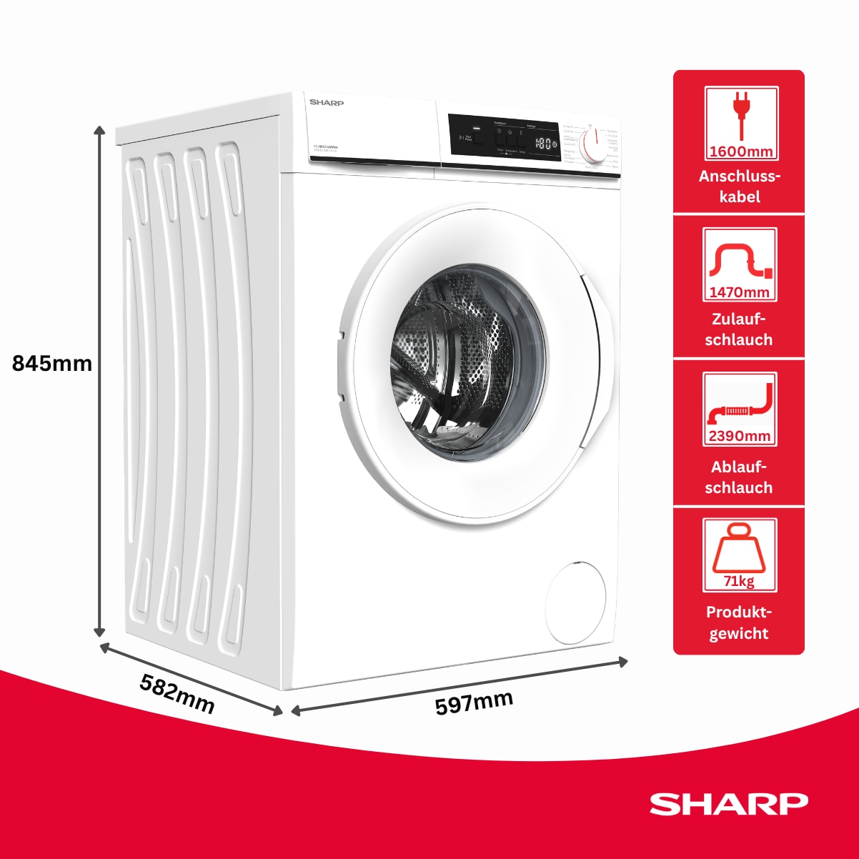 Sharp Waschmaschine »ES-NFA014WWNA-DE« 10 kg 1400 U/min AllergySmart für Allergiker: Entfernt bestimmte Allergene & Bakterien