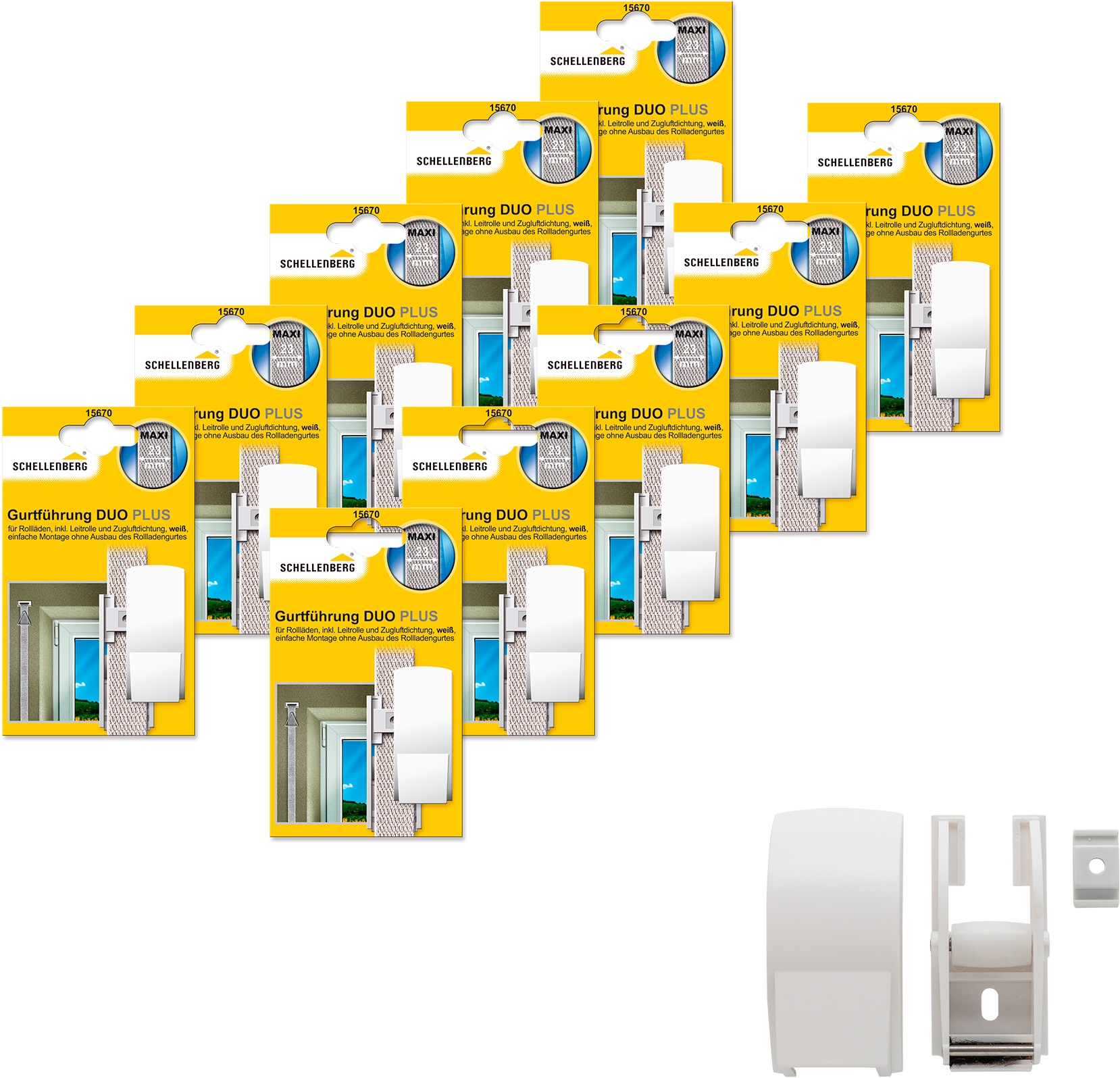 SCHELLENBERG Rollladen-Gurtführung "Duo Plus für das Rollladensystem Maxi", B: 3,8cm, 10 Stk., weiß, Seilführungen, inkl. Blende, Zugluftdichtung und