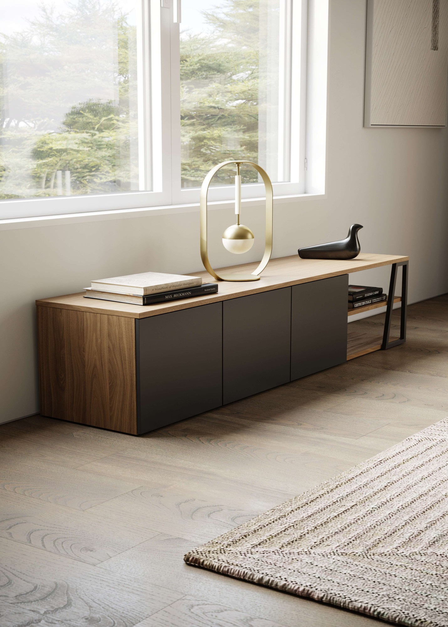 TemaHome TV-Bank »Albi TV Tisch, Lowboard, TV-Schrank, TV-Board,«, Großzügiger Stauraum mit Türen und offenen Fächern