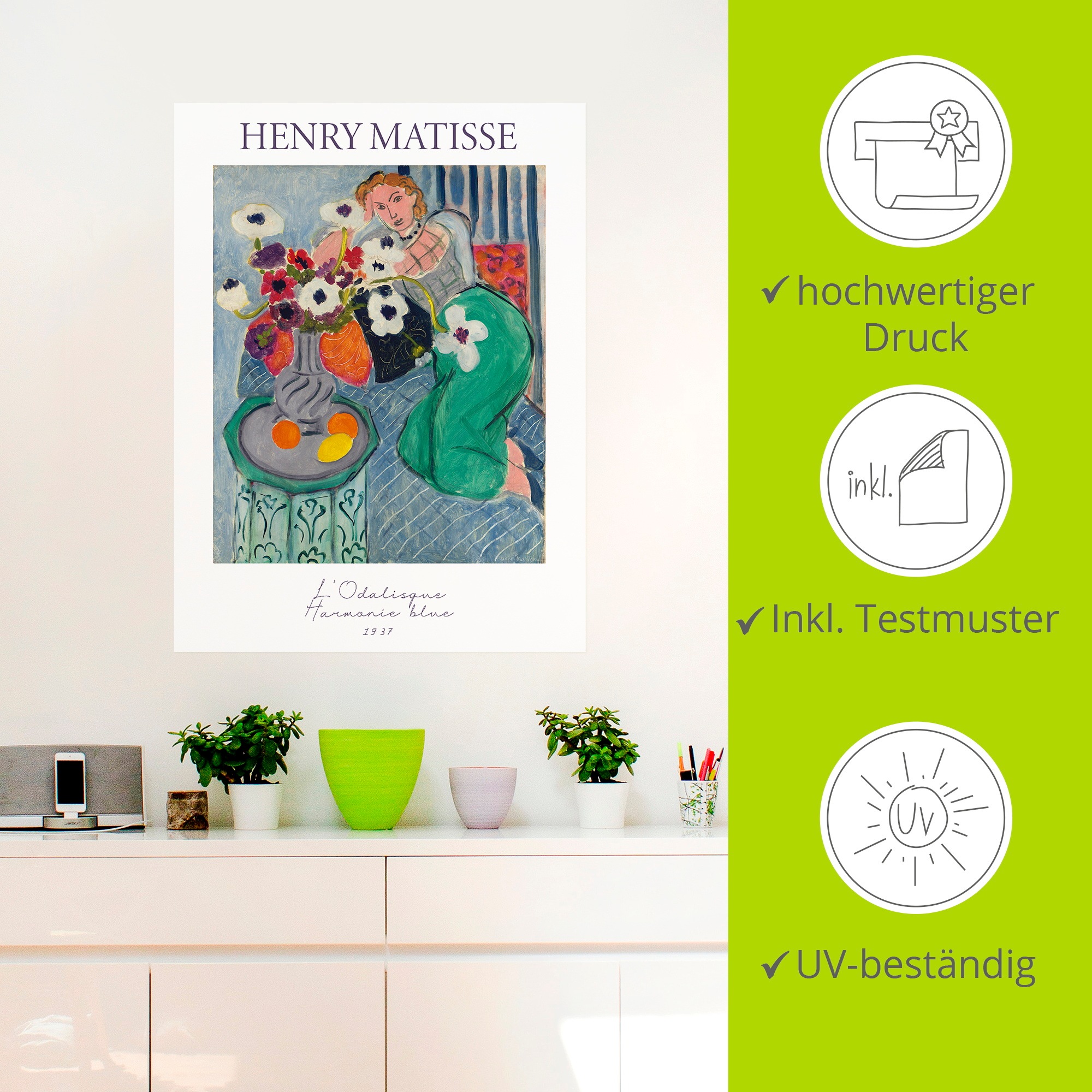 Artland Wandbild »L'Odalisque, Harmonie blue. 1937« Arrangements 1 Stk. tlg. als Alubild, Leinwandbild, Poster, Wandaufkleber in verschied. Größen