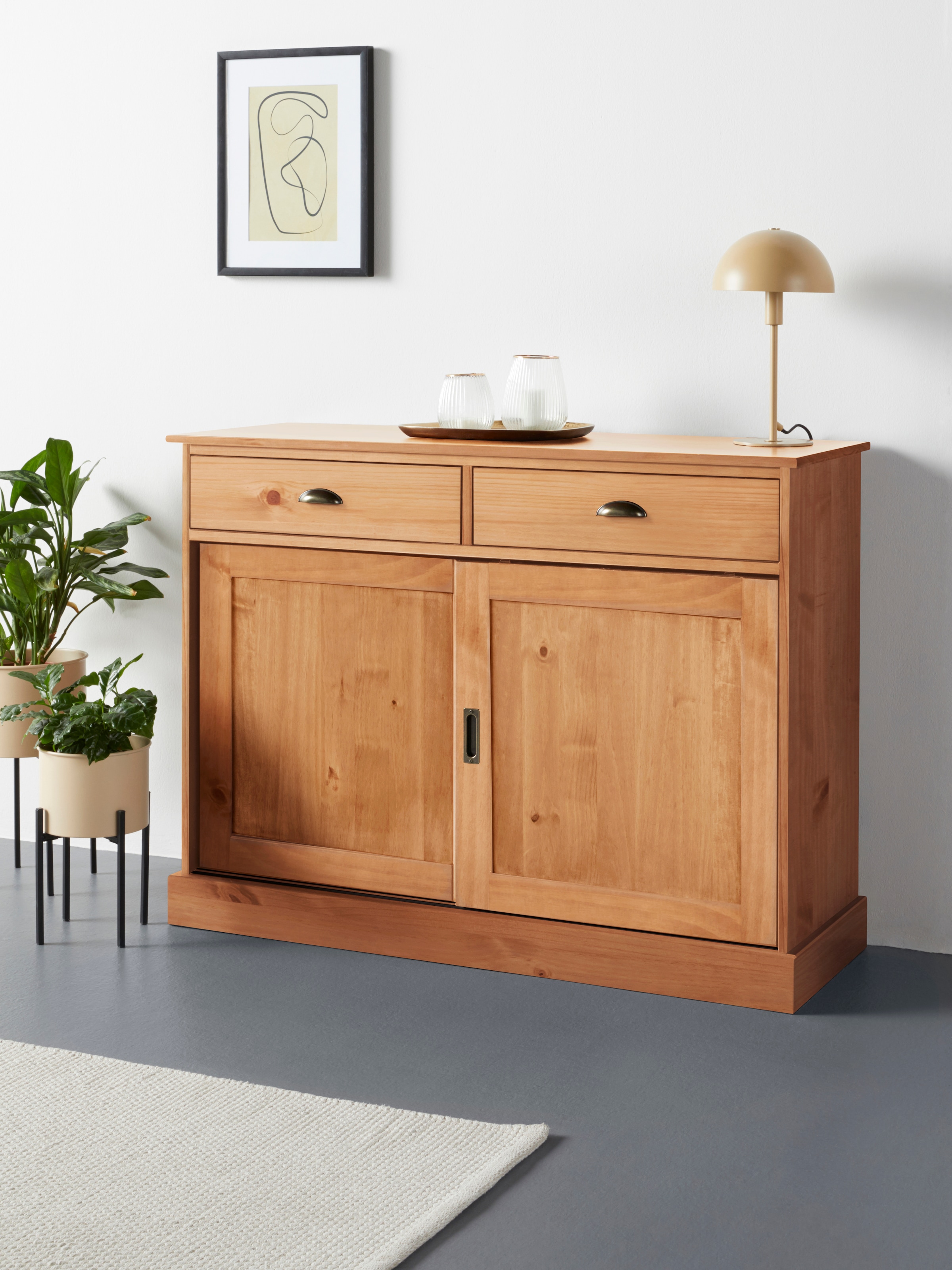 Home affaire Sideboard "Schröder", Kommode, 2 Schiebetüren, 2 Schubkasten, aus massivem Kiefernholz