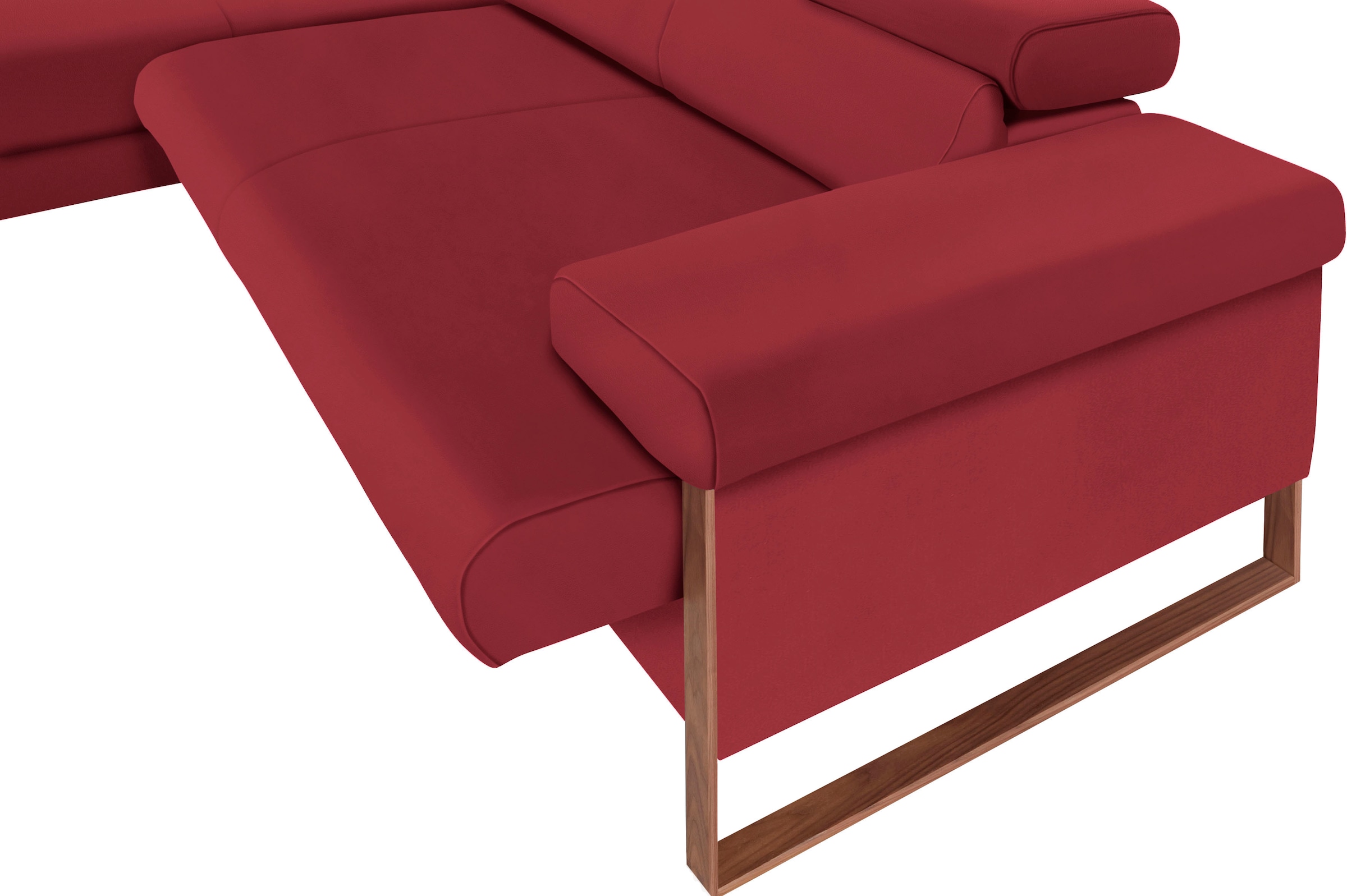 W.SCHILLIG Ecksofa »finn, Designsofa mit tollem Sitzkomfort, bequem, L-Form«, German Design Award 2016, Fußgestell Nussbaum natur, Breite 281 cm