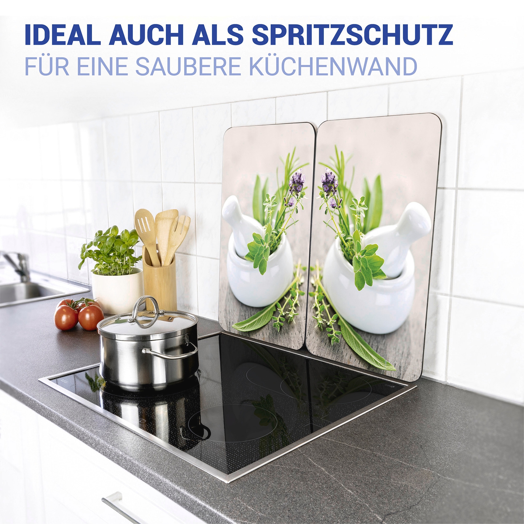 WENKO Herd-Abdeckplatte »Universal Modell Kräutergarten«, (Set, 2 tlg.), Herdabdeckung für alle Herdarten, kratzfest, mit rutschfesten Füßen