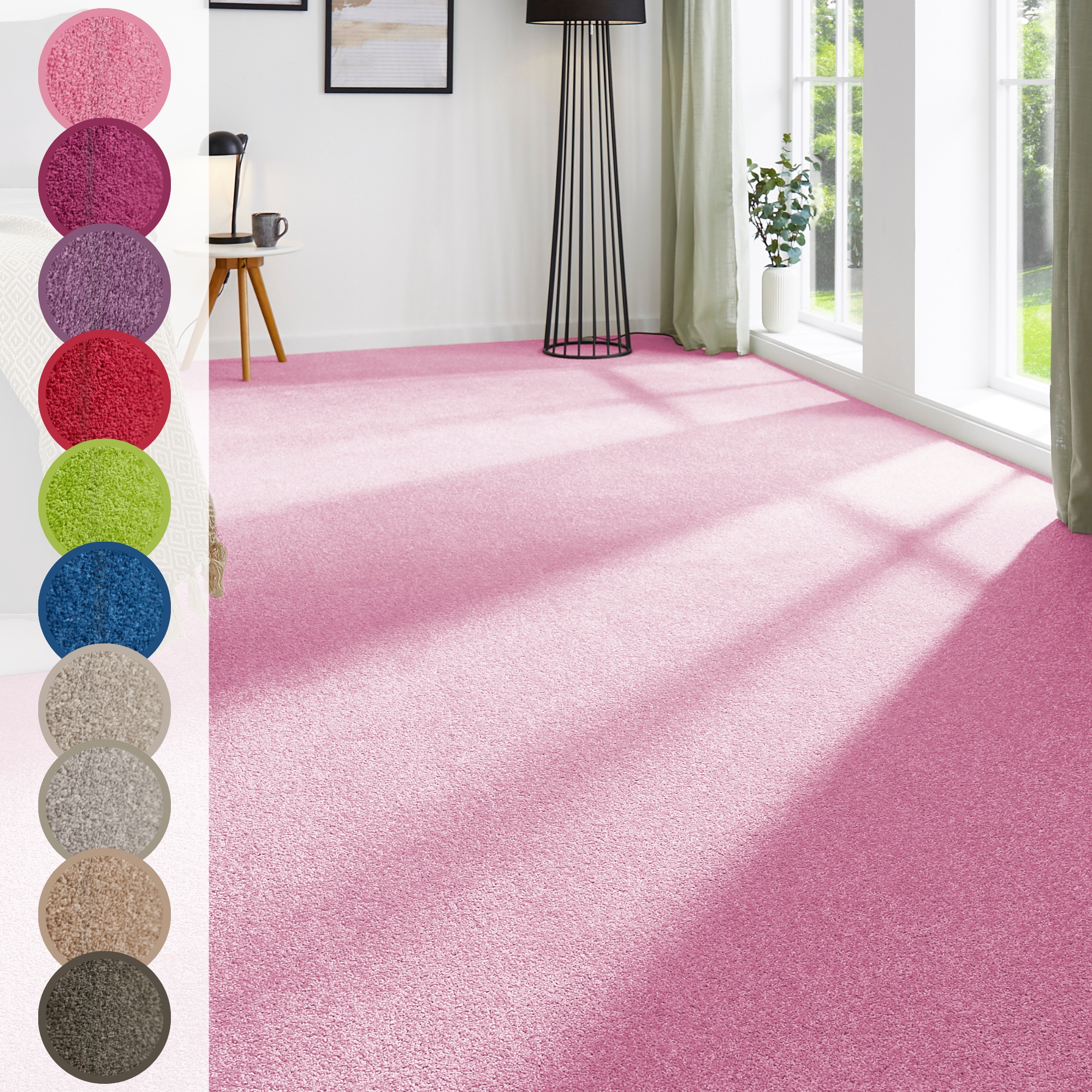 Teppichboden ANDIAMO "Ines, Kräuselvelours, Gesamthöhe 8,5 mm, Made in Netherlands", pink, B:400cm L:350cm, Kunstfaser, Teppiche, Uni Farben, Breite 400 cm, strapazierfähig & pflegeleicht