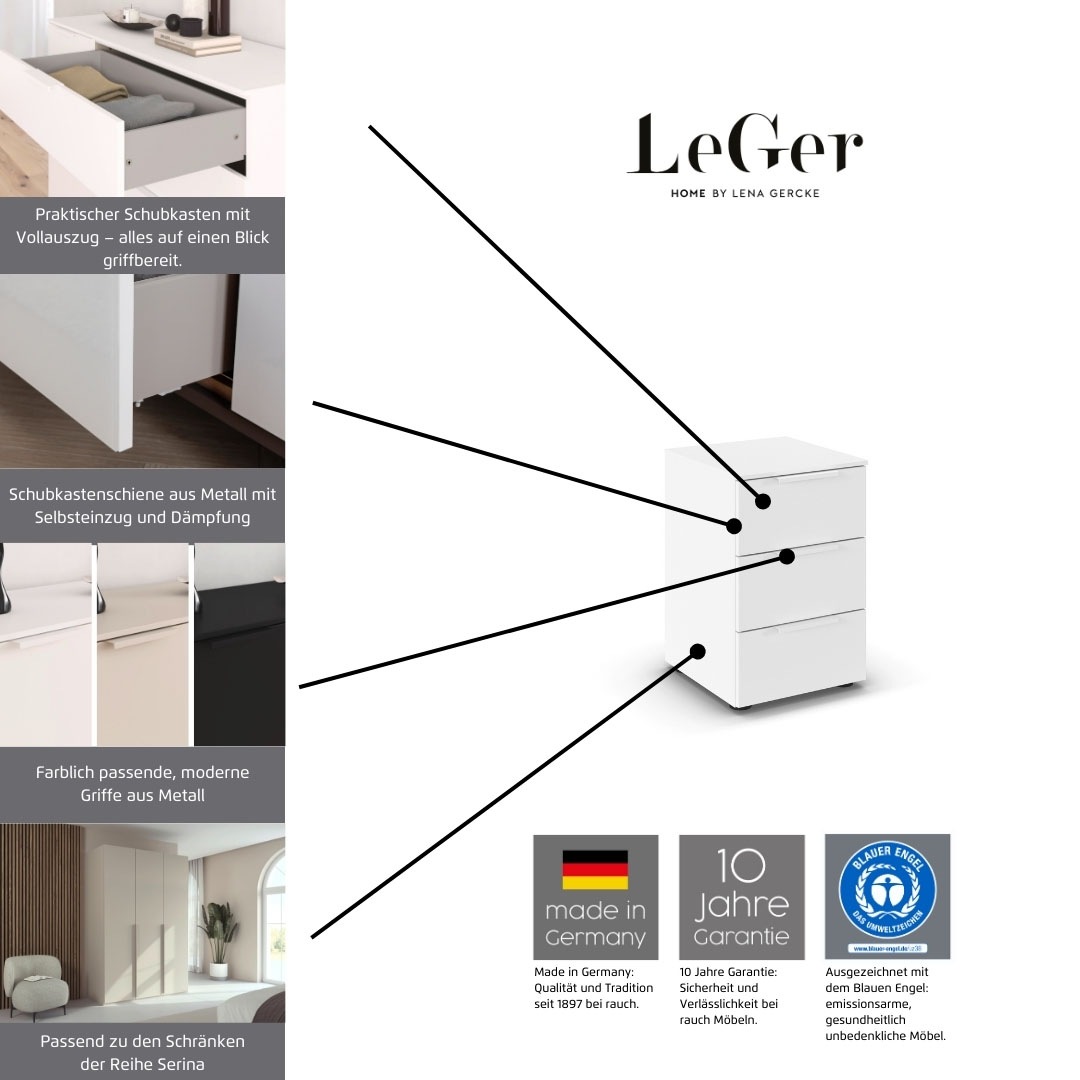 LeGer Home by Lena Gercke Nachtkommode »Nachttisch Nachtschrank Nachtkonsole SERINA eleganter Eyecatcher« mit 3 Schubkästen sowie hochwertigen Metallgriffen MADE IN GERMANY