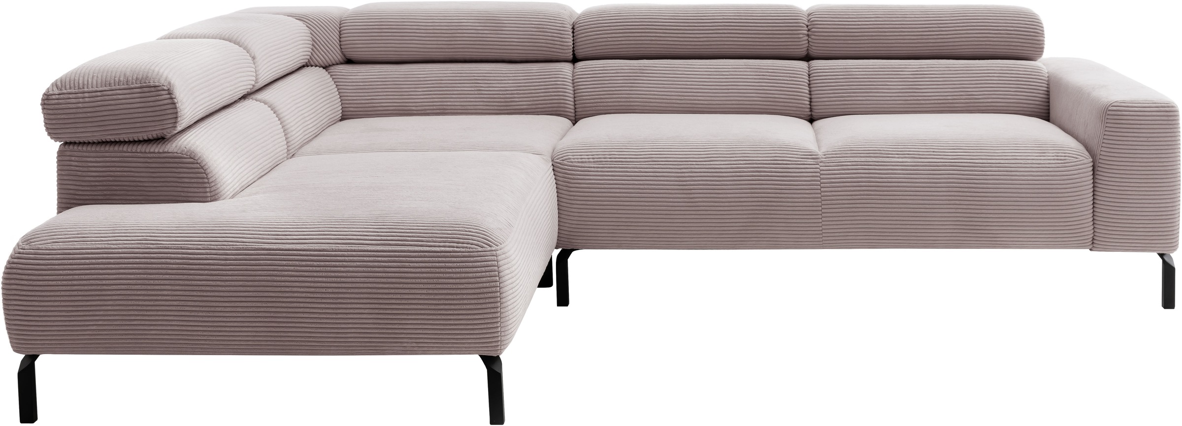 Places of Style Ecksofa »Antonelli, L-Form, inkl. Kopfteilverstellung, Breite 276 cm«, ohne Sitztiefenverstellung, in Cord, rosé