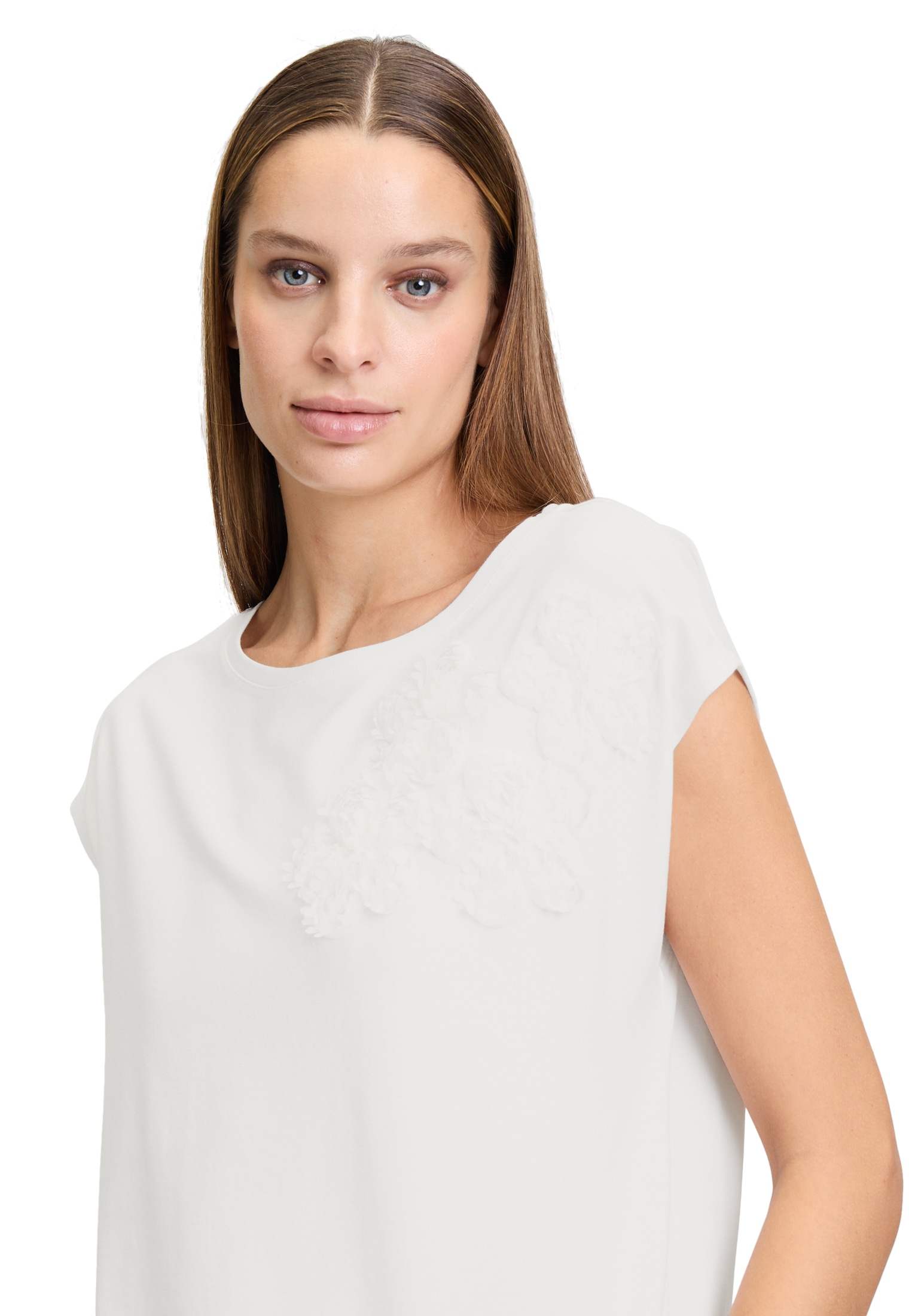 Betty&Co Kurzarmshirt »Betty & Co Casual-Shirt mit Applikation«, (1 tlg.), Aufgesteppte Bänder
