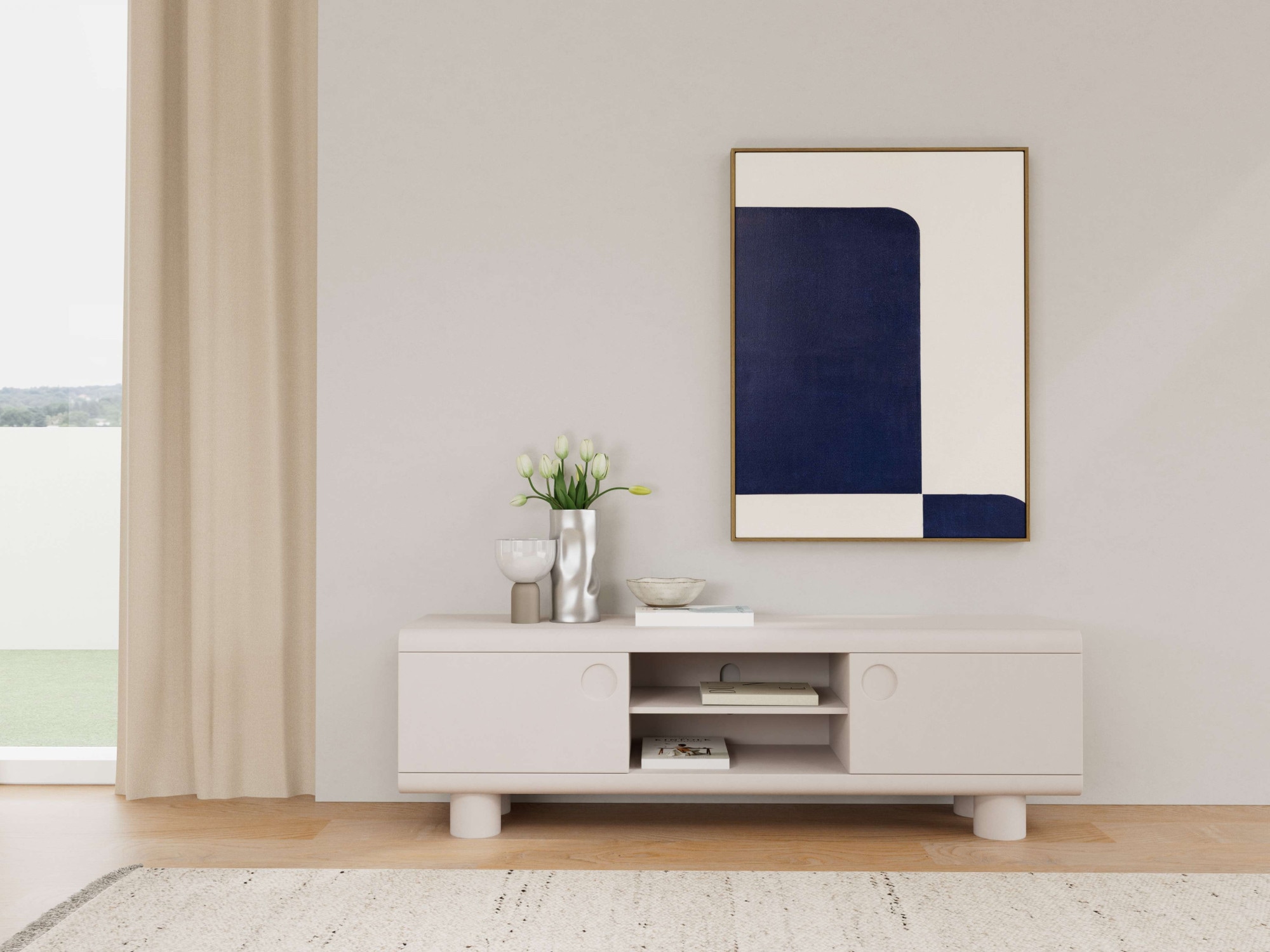 ACTONA GROUP TV-Schrank »Magee - eleganter TV- Tisch für das moderne Wohnzimmer« Im warmen Grau lakiert. 2 Fächer und 3 Regalböden