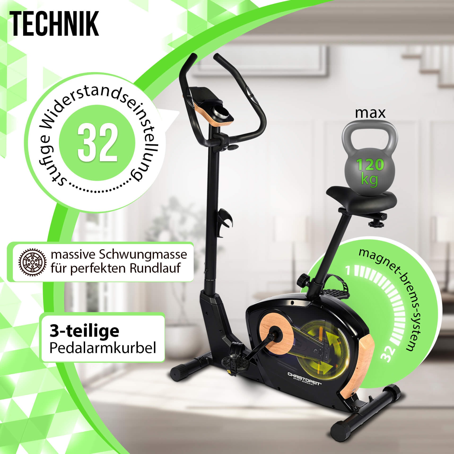 Thumbnail - Christopeit Sport Ergometer "ET 3.1" 120 kg max. Benutzergewicht, Fahrrad, 32 Widerstandsstufen
