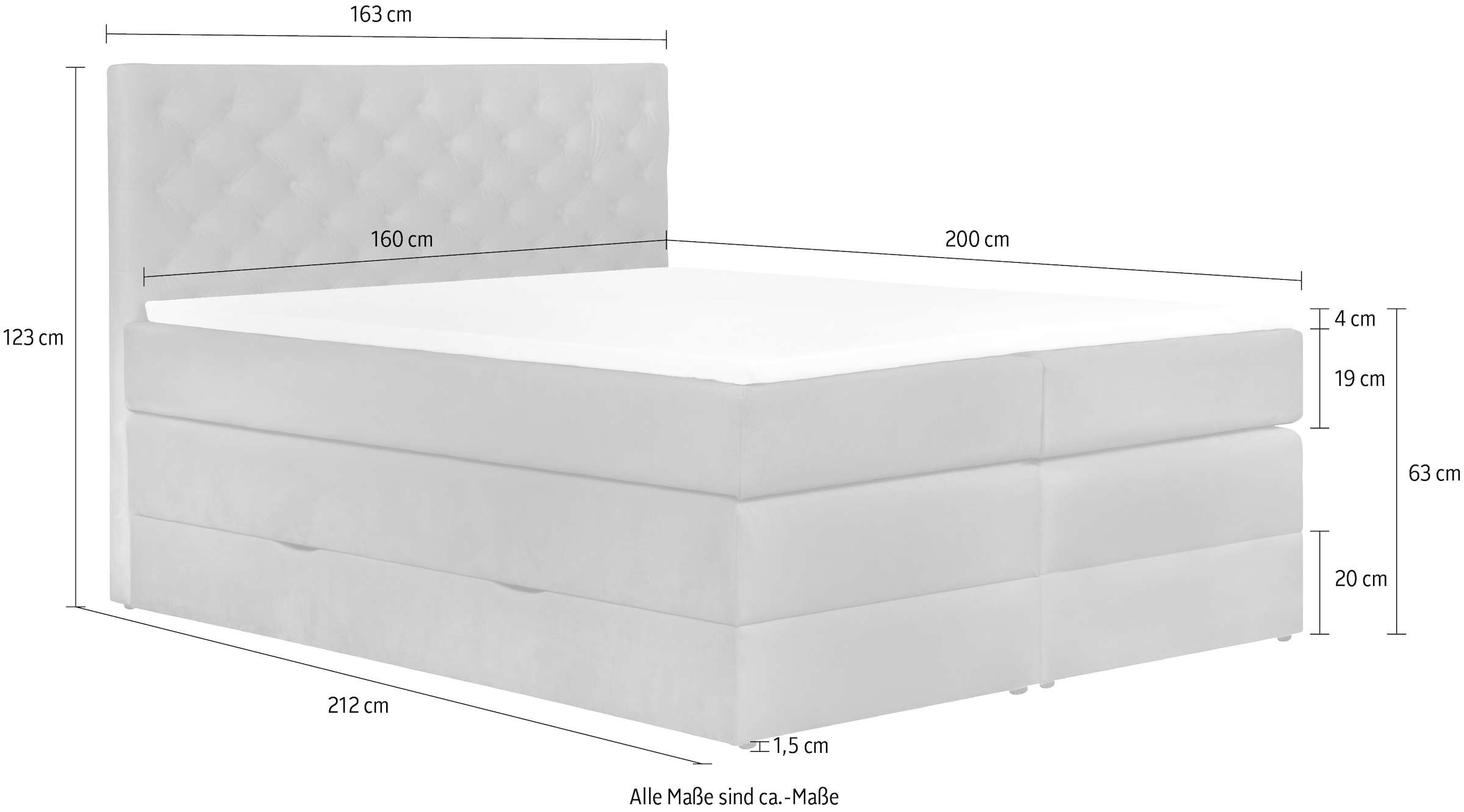 Leonique Boxspringbett »Jahvis«, incl. Topper und Bettkasten, in 4 Breiten, 3 Härtegraden