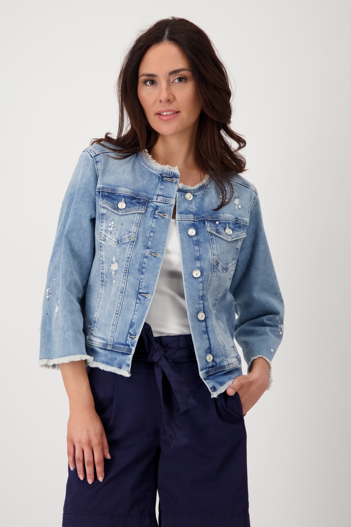 Monari Jeansblazer "Jacke Jeans Strass", Mit Rundhalsausschnitt günstig online kaufen