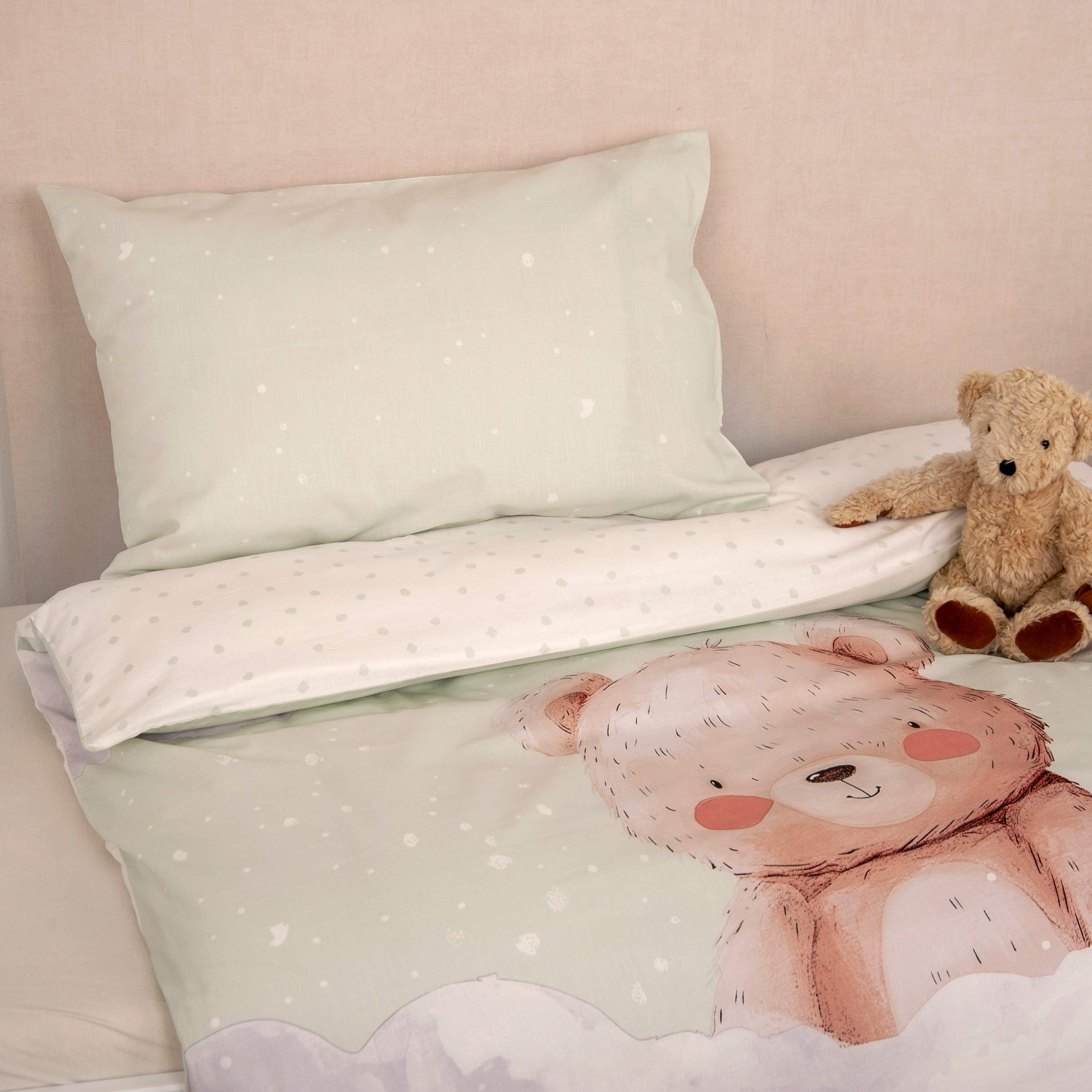 Thumbnail - Lüttenhütt Kinderbettwäsche "Kleiner Liebling in Gr. 100x135 und 135x200 cm", aus Baumwolle, mit niedlichem Bärenmotiv &...