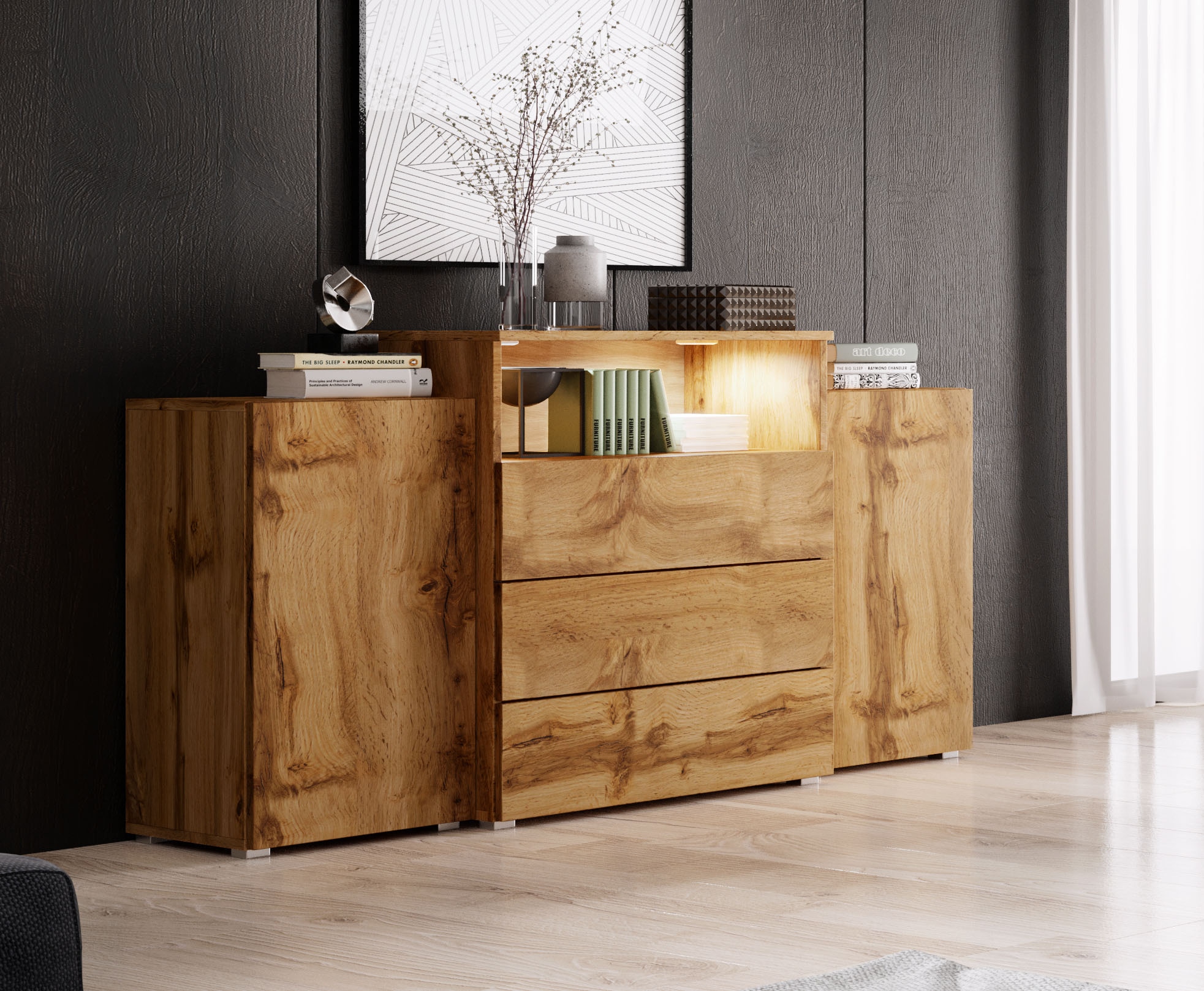 Home affaire Sideboard "URBAN III" Moderne Kommode mit 3 Schubladen und 4 F günstig online kaufen