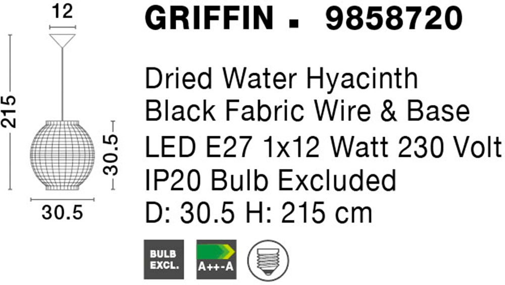 Nova Luce Hängeleuchten »GRIFFIN«, 1 flammig, Leuchtmittel E27 | ohne Leuchtmittel, Ohne Beleuchtung