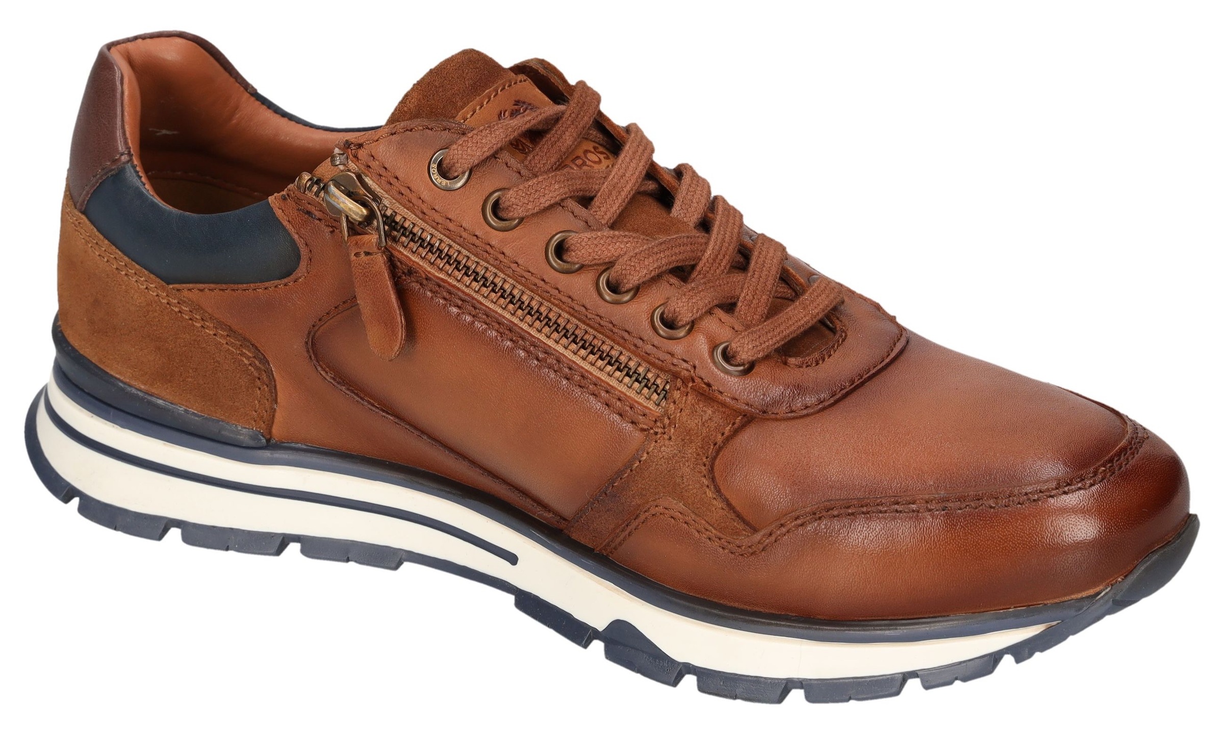 Sneaker LERROS, Herren, Gr. 43, braun (cognac), Leder, used, Schuhe Sneaker, mit Reißverschluss, Schnürschuh, Freizeitschuh, Halbschuh 3