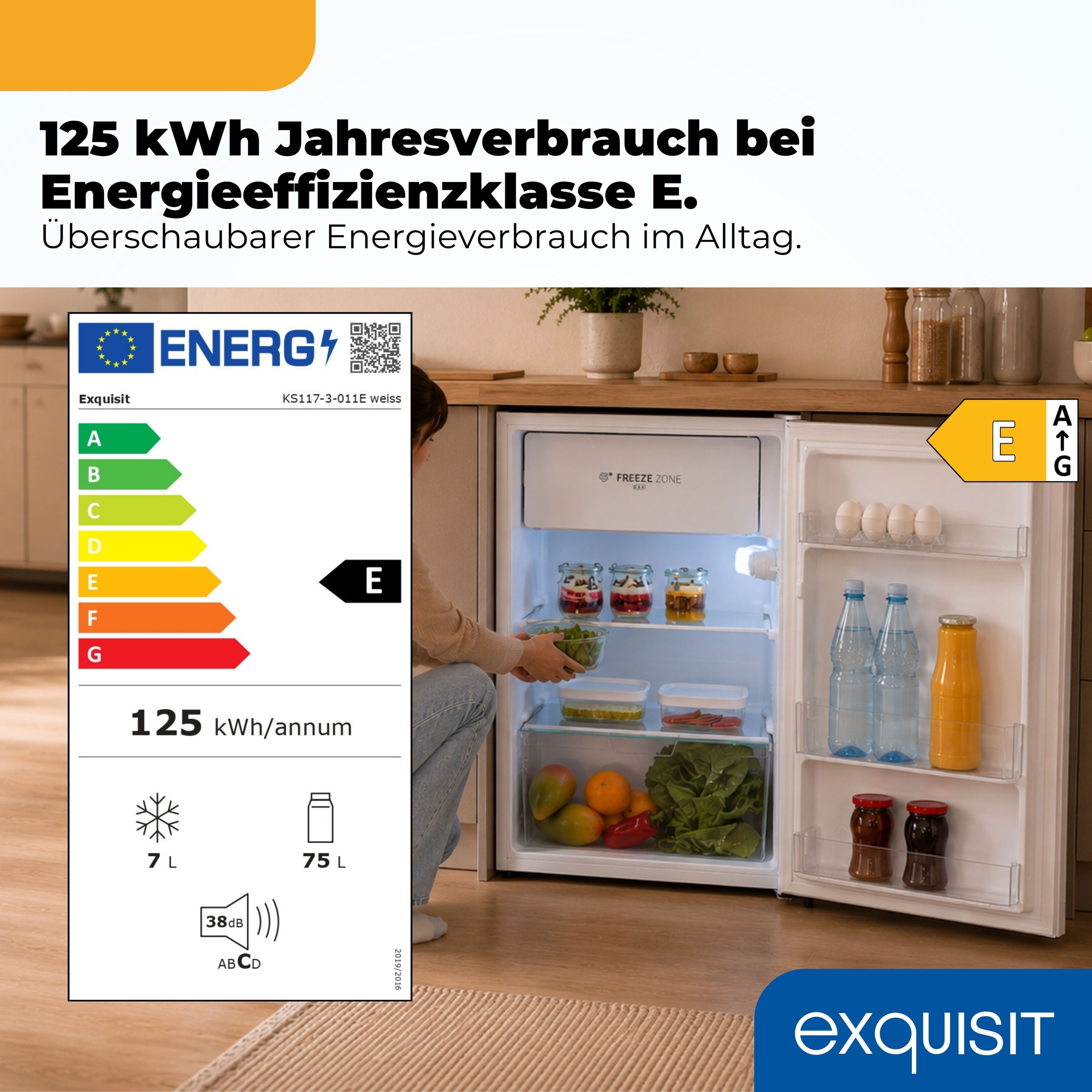 exquisit Kühlschrank »KS117-3-011E weiss« 84 cm hoch 48 cm breit Perfekte Kühlung & Gefrierfach: 82 L Mini-Kombi für jede Küche