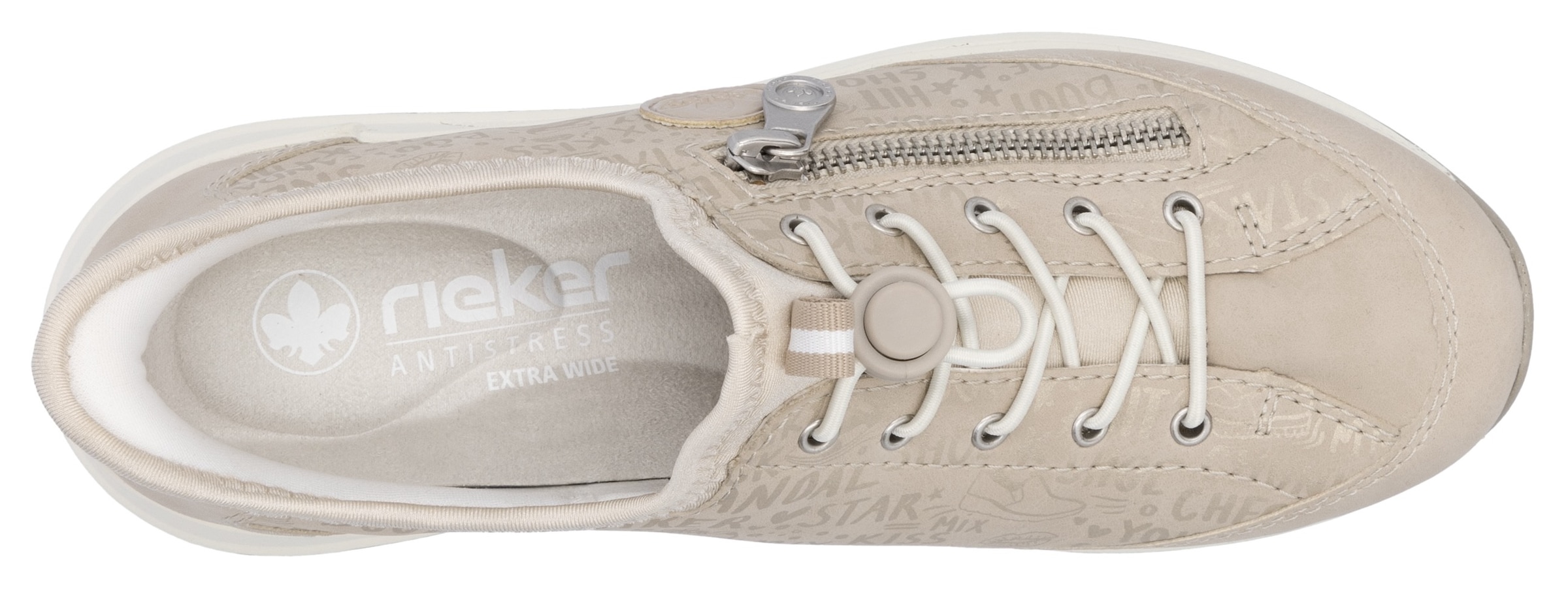 Rieker Slip-On Sneaker, Schlupfschuh, Freizeitschuh, Halbschuh mit Lettering-Print