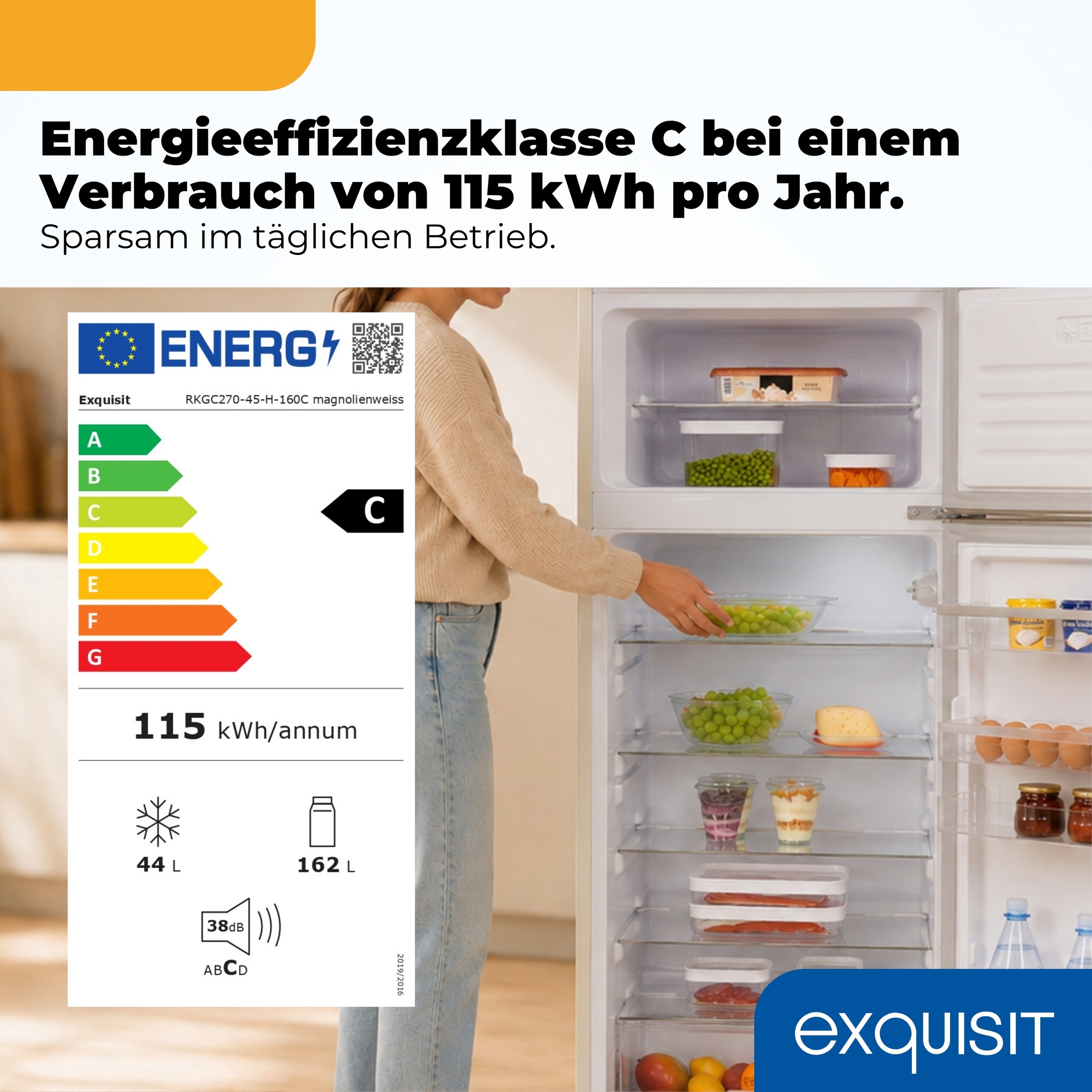 exquisit Kühl-/Gefrierkombination »RKGC270-45-H-160C magnolienweiss« 146,5 cm hoch 54,5 cm breit LED-Beleuchtung, verstellbare Glasböden, Retro-Design