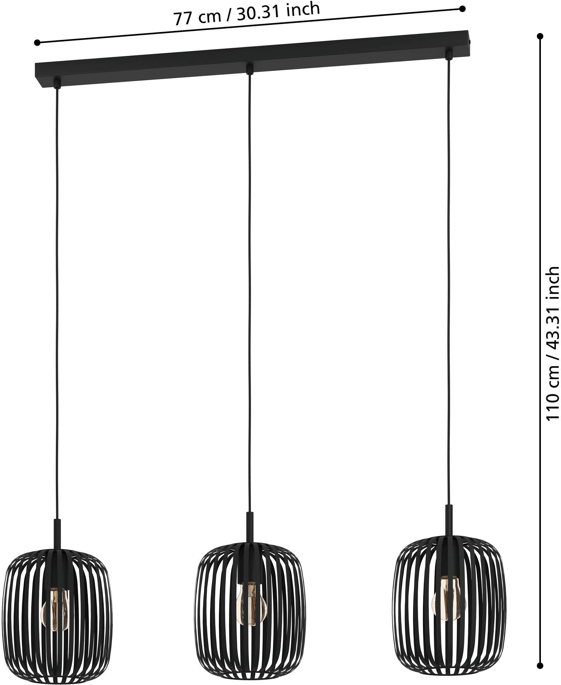 EGLO Pendelleuchte »Hängeleuchte ROMAZZINA, exkl. E27, Stahl in schwarz, Pendellampe«, 3 flammig, Leuchtmittel E27 | ohne Leuchtmittel, Esszimmerlampe, 90x20x110cm, 3-flammig, modern, minimalistisch