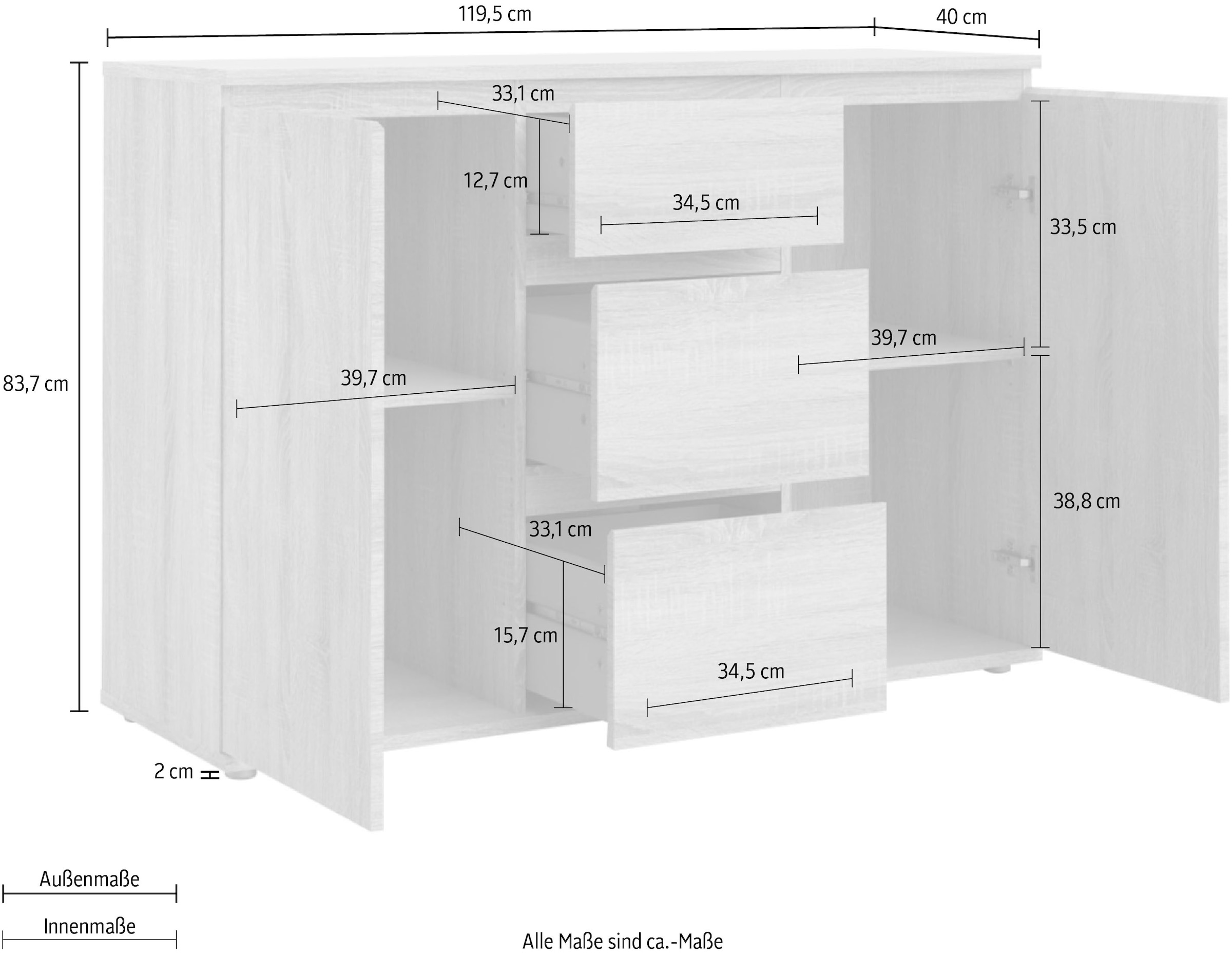 Home affaire Sideboard »Nova«, Folienbeschichtung, verschiedene Farbvarianten, 2 Türen, 2 Schubladen