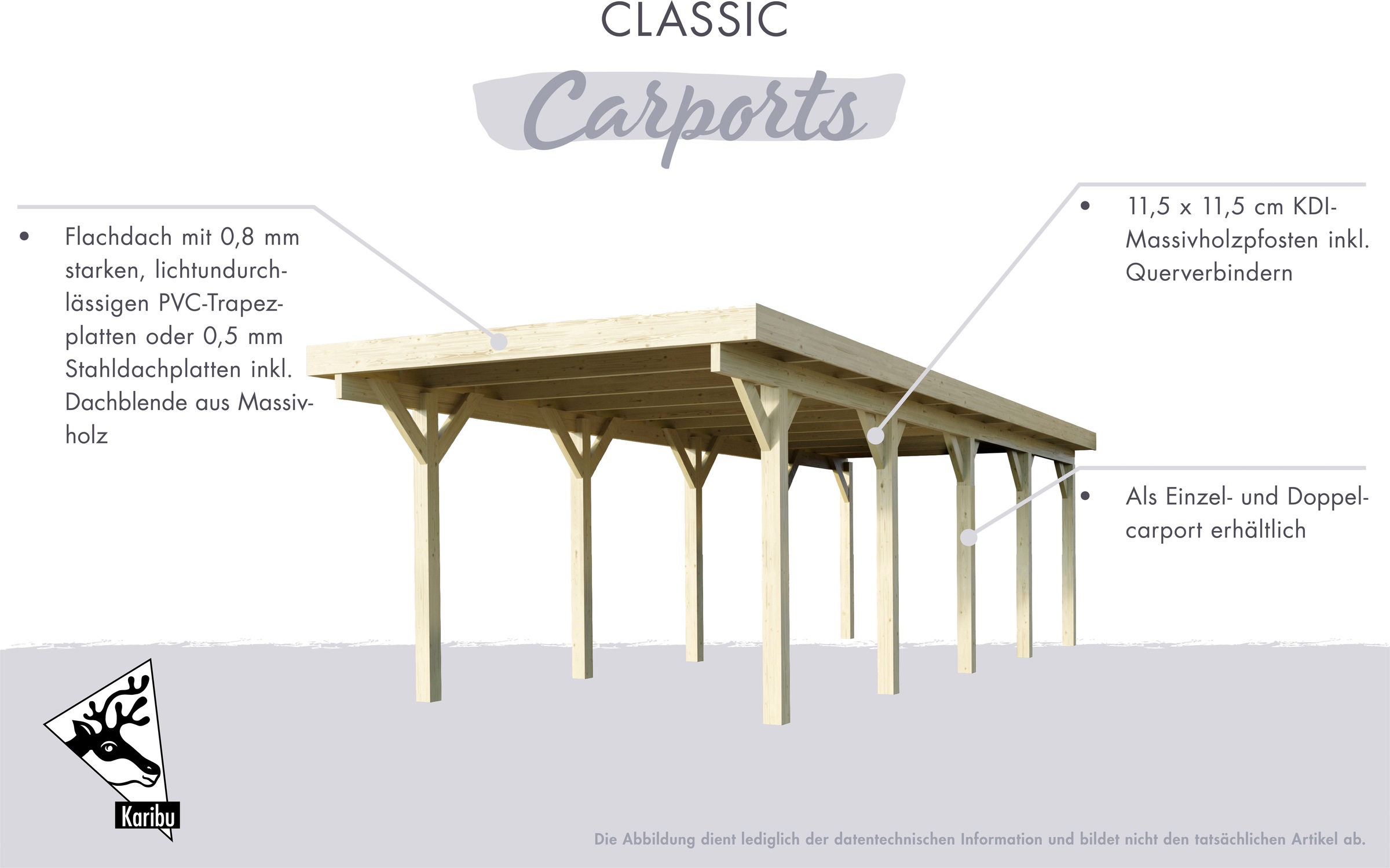 Karibu Doppelcarport »Classic 2«, Holz, 540 cm, braun, mit Geräteraum