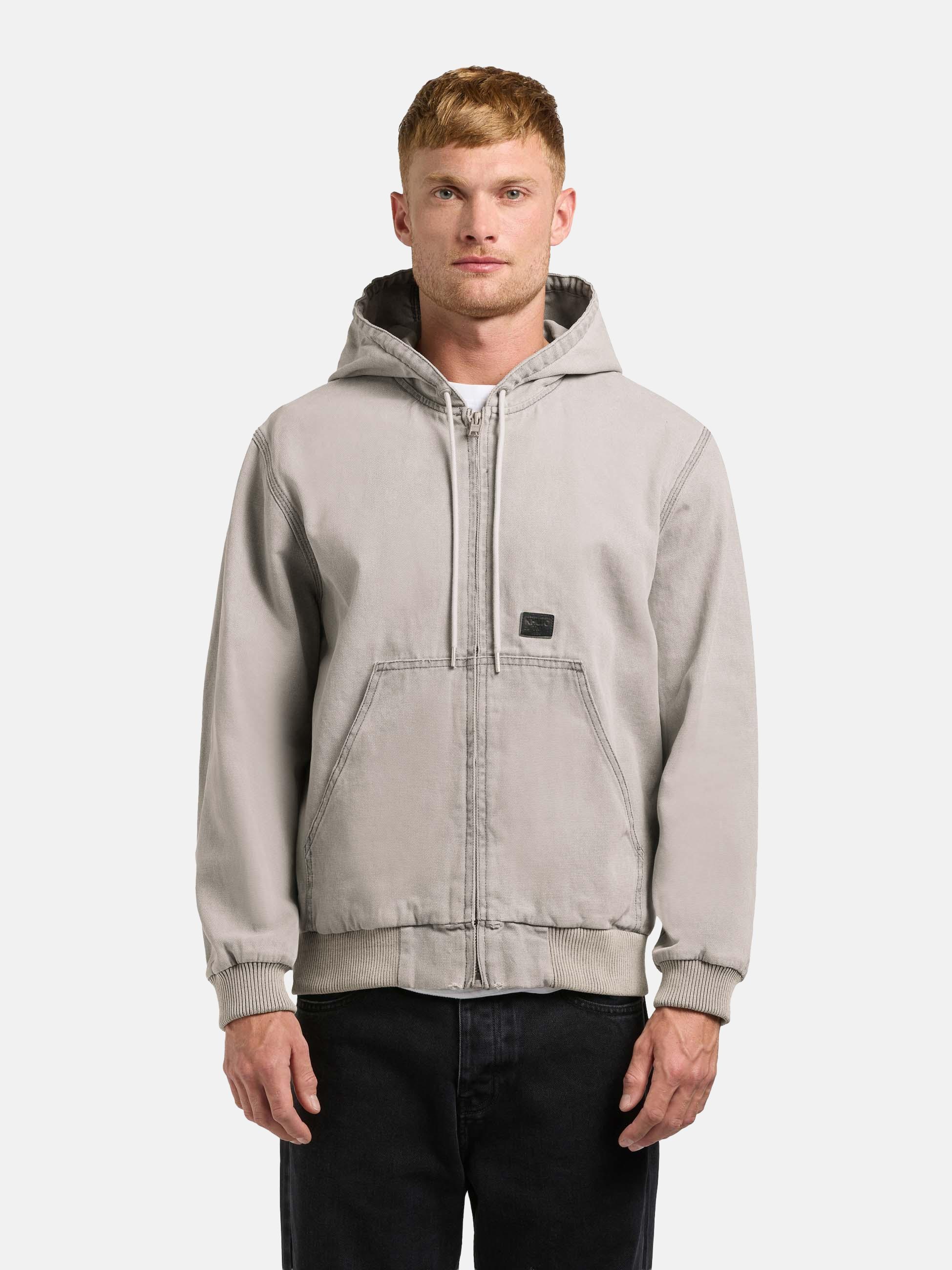 Outdoorjacke KHUJO "Rhiis", Gr. S (48), grau, Obermaterial: 100% Baumwolle, gerade hüftbedeckend, hoch geschlossener Ausschnitt, Rippstrickbündchen, Jacken Outdoorjacke, Herren Übergangsjacke im Denim-Look
