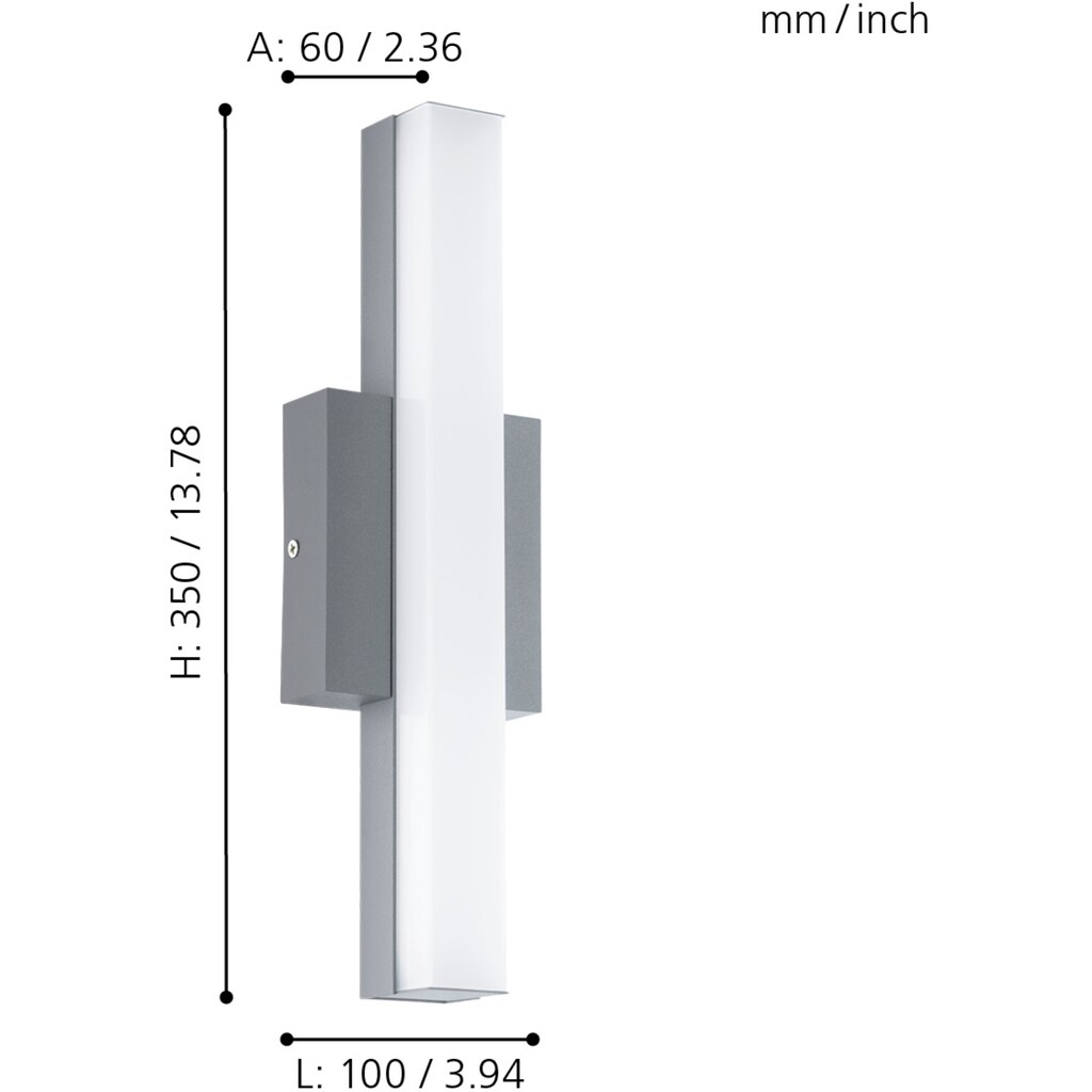 EGLO LED Außen-Wandleuchte »ACATE«, LED-Board, Warmweiß, silber / L10 x H35 cm / inkl. 1 x LED-Platine (je 8W, 770lm, 3000K) / Außenlampe - IP44 spritzwassergeschützt - Wandlampe - Garten - Eingangsbereich - witterungsbeständig - Leuchte