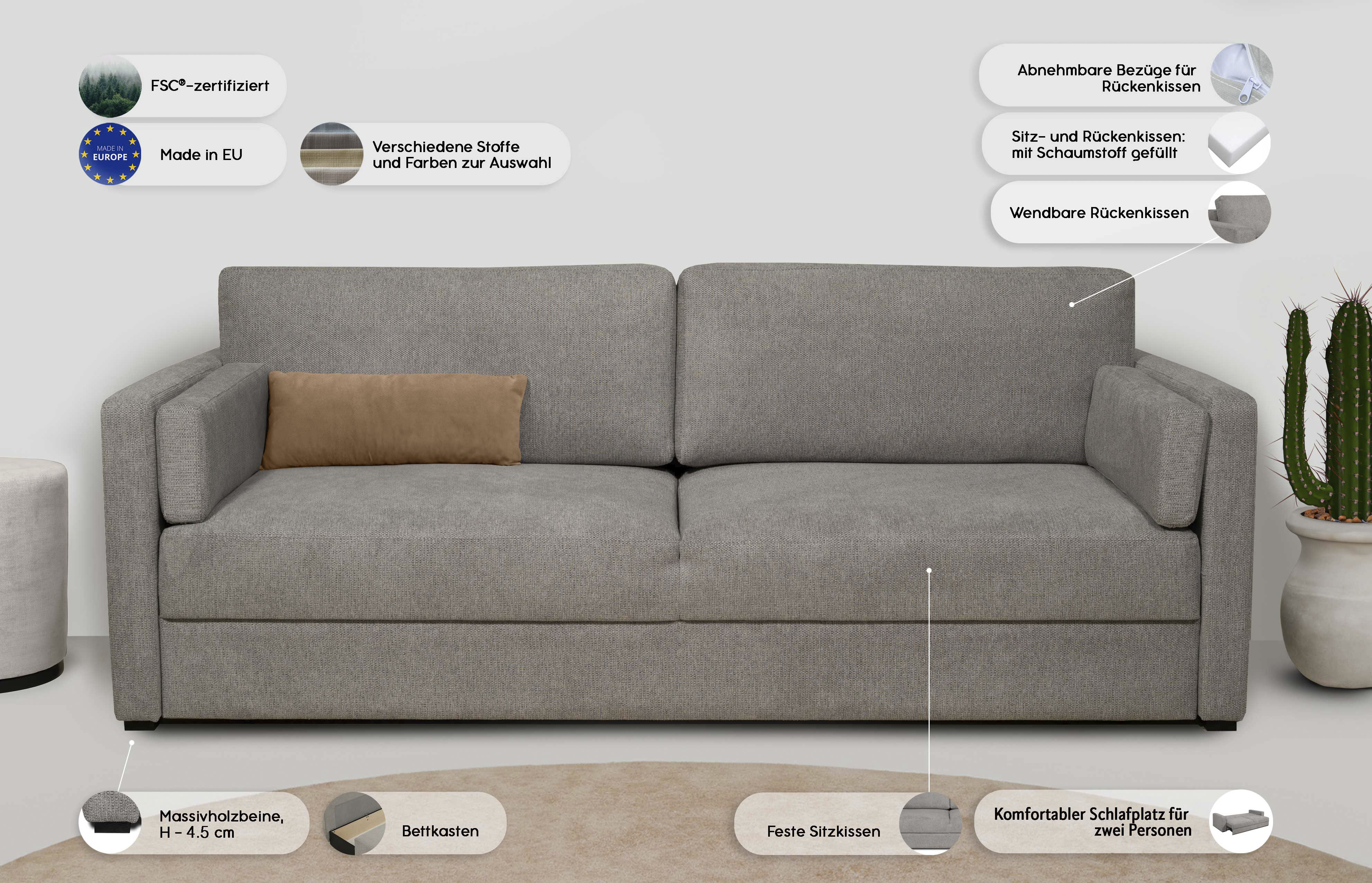 Thumbnail - Home affaire Schlafsofa "Calrence" mit aufklappbarer Bettfunktion, zwei Armlehnvarianten in der Serie