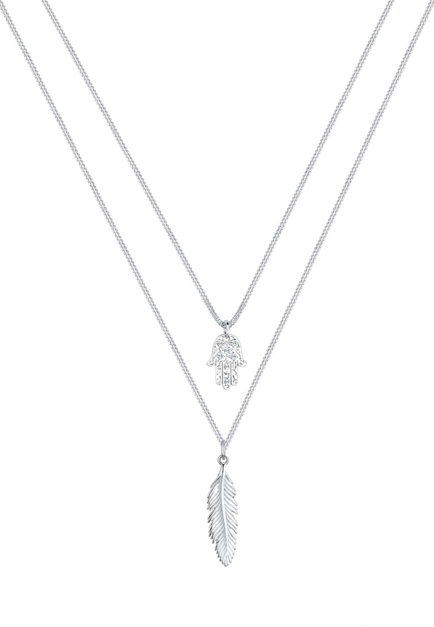 Elli Gliederkette »Layer Feder Hamsa Kristalle 925 Silber«