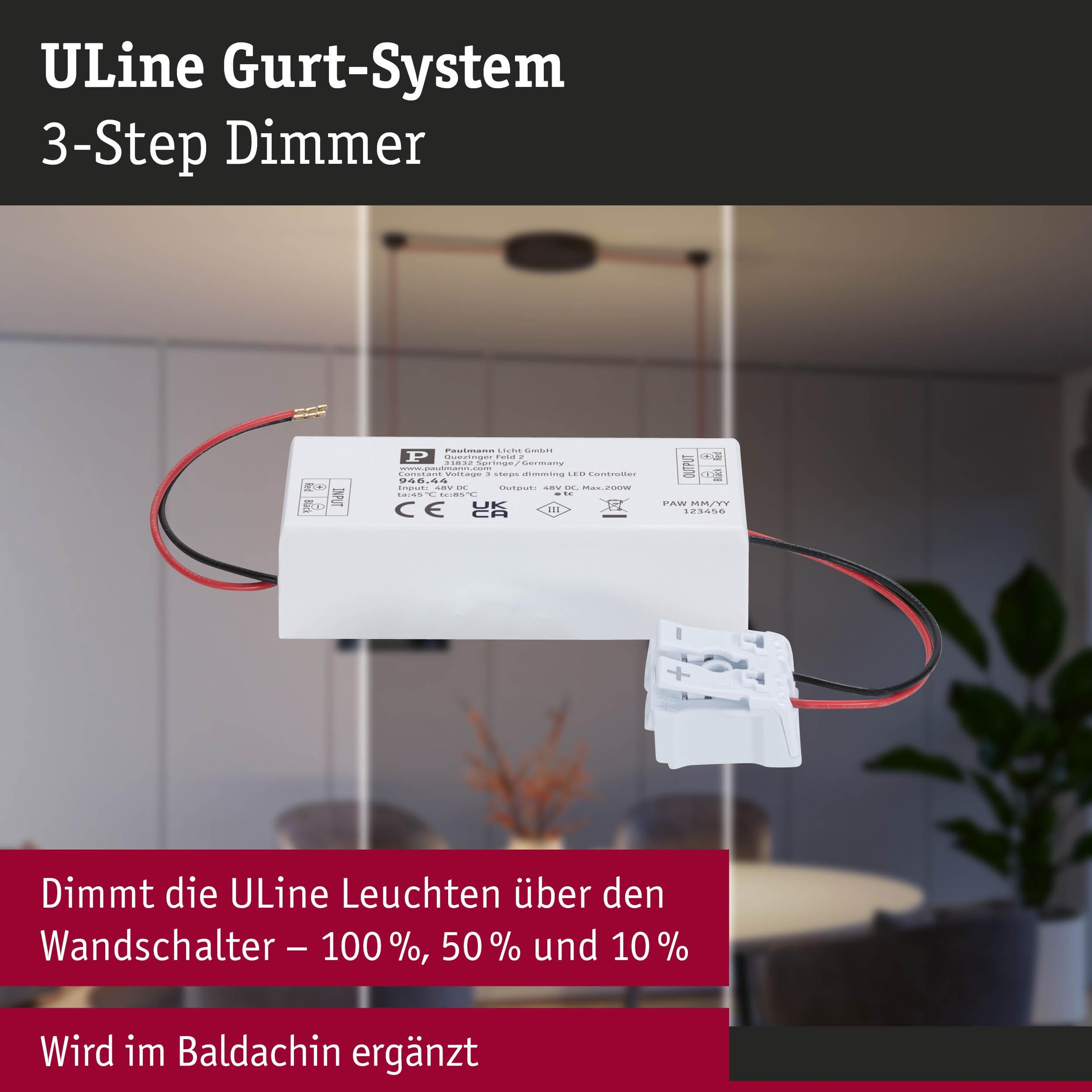 Paulmann Schienensystem-Controller »ULine Zubehör max. 200W 48V 80x35mm Weiß« 1 tlg. 3-Step-Dimmer