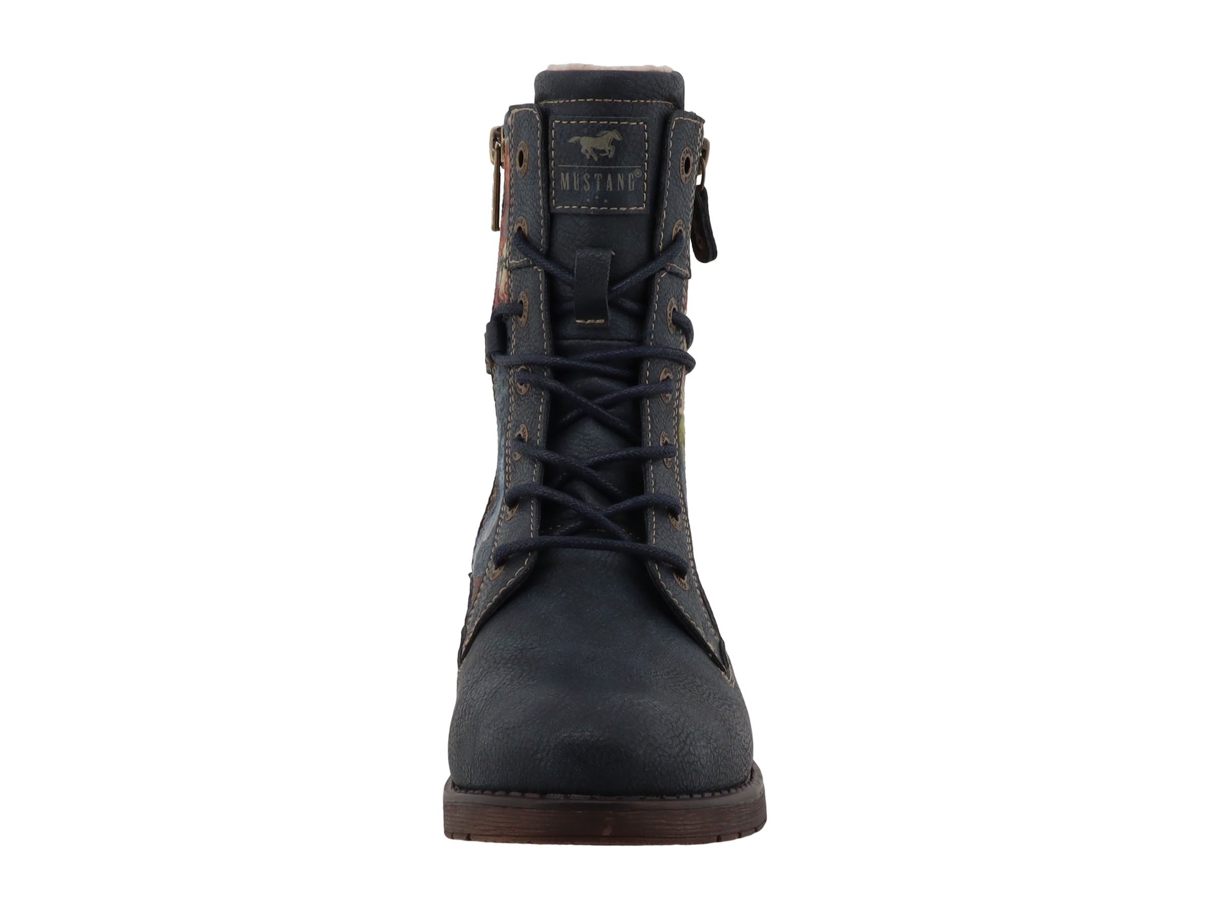 Mustang Shoes Schnürstiefelette »Stiefel«  Blockabsatz, Schnürboots in blumigem Design