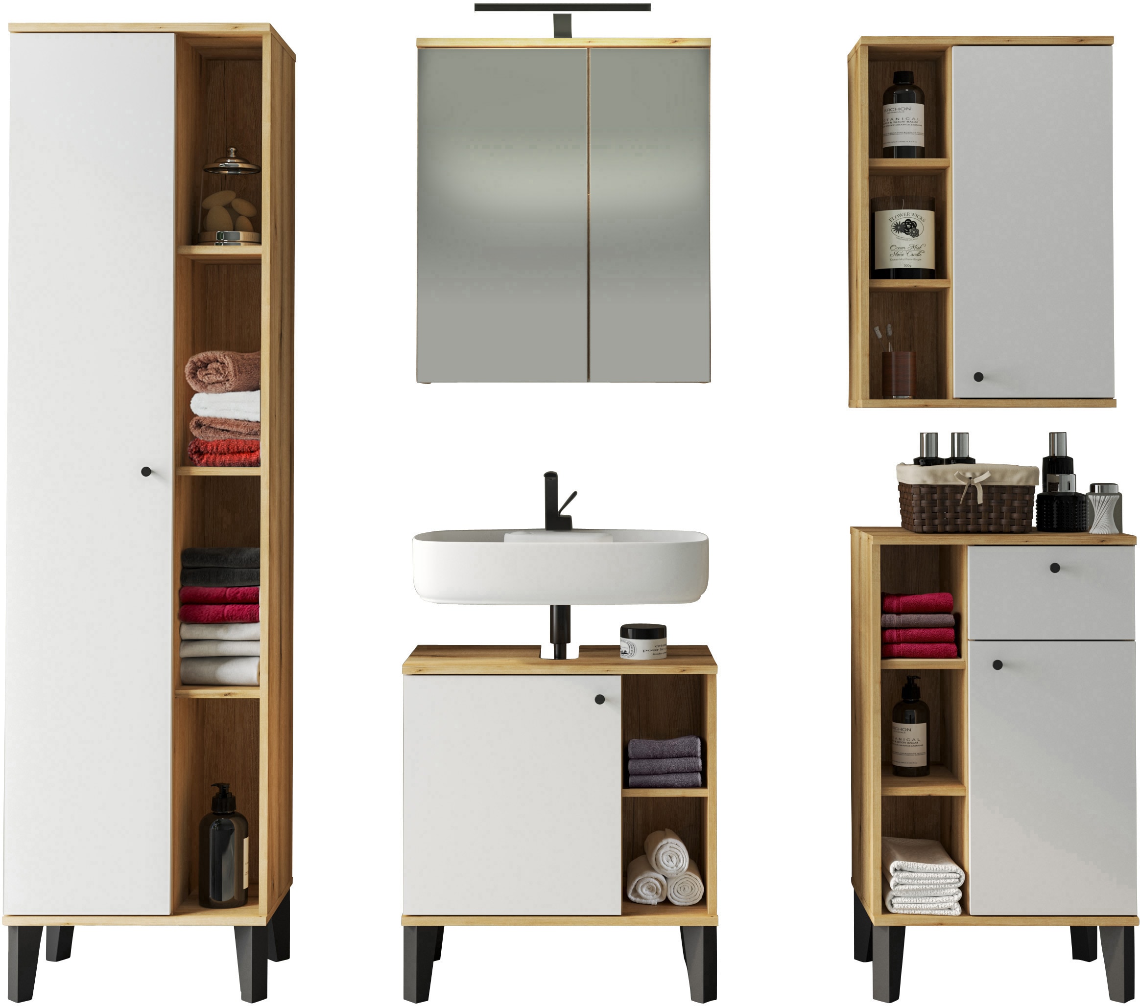 Home affaire Badmöbel-Set "OSLO, Bad im skandinavischen Design, 5-teiliges günstig online kaufen