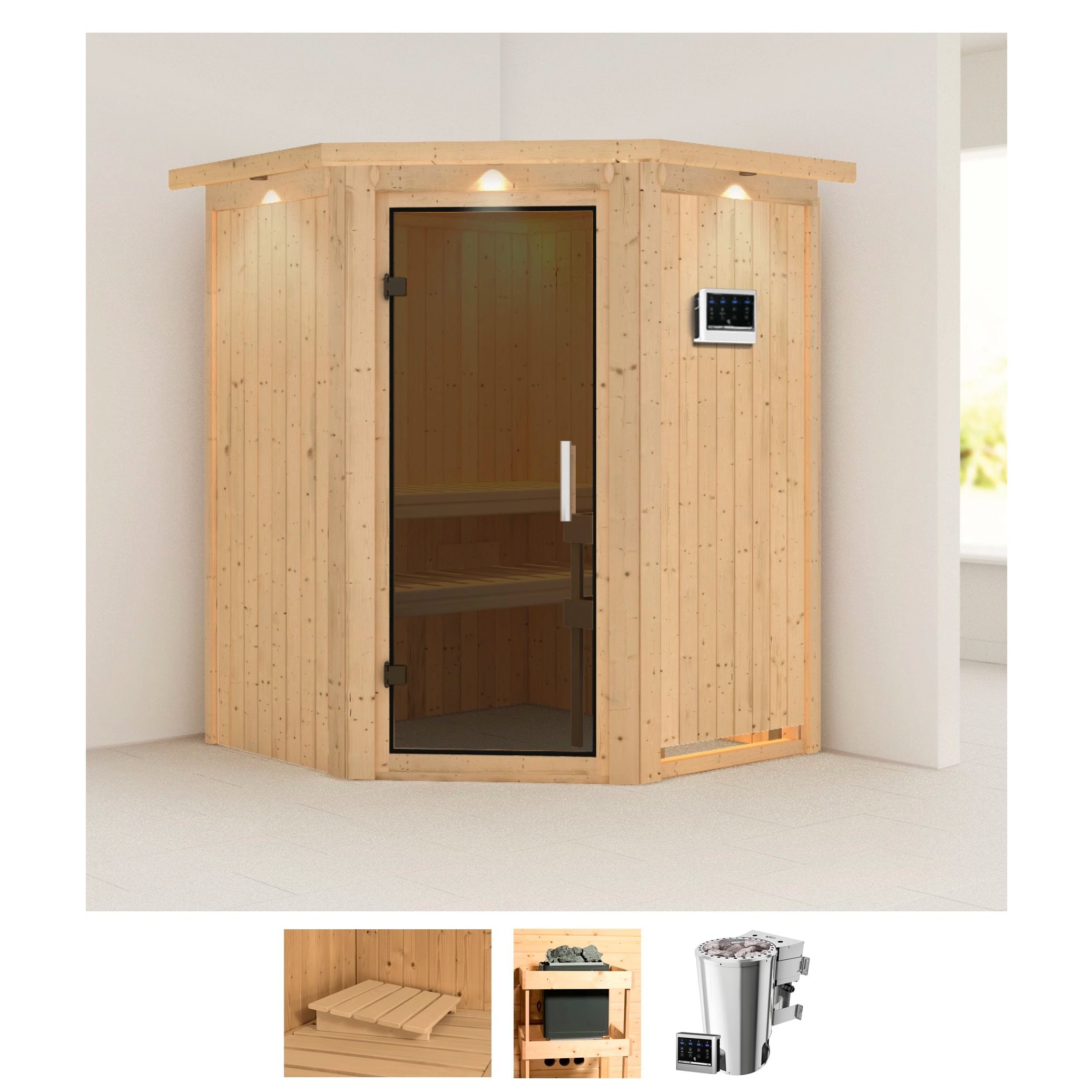 Karibu Sauna "Nanna" Set, 3,6-kW-Bio-Plug & Play Ofen mit externer Steuerung
