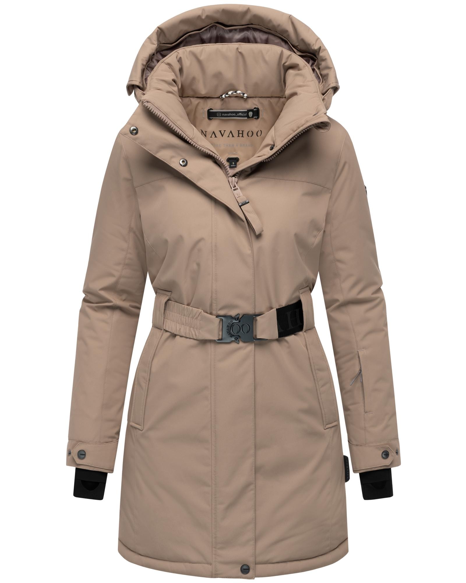 Navahoo Wintermantel »Frostkuss 14«, Warmer Damen Mantel mit abnehmbarer Kapuze und Taillengürtel