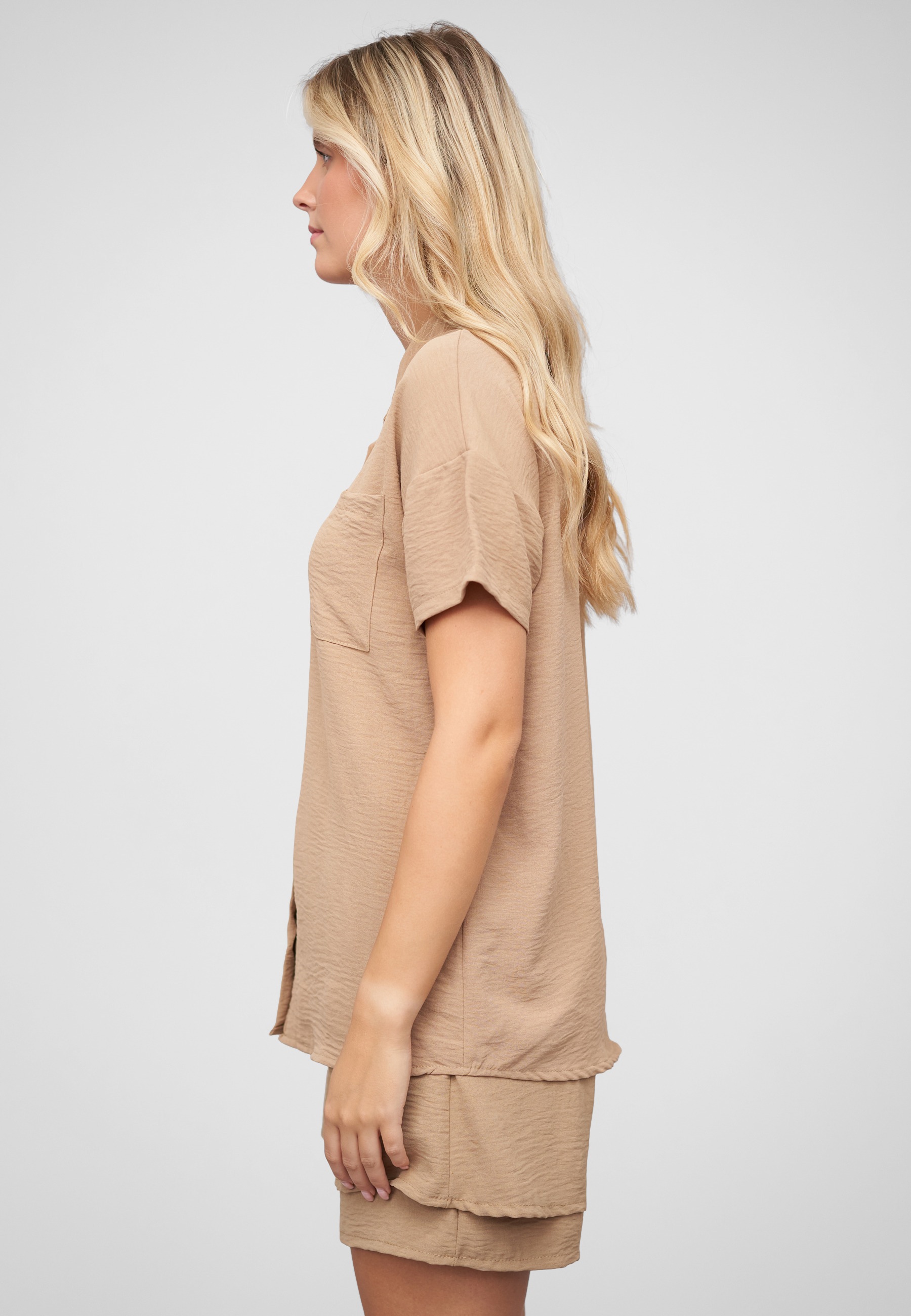 CLOUD 5IVE Kurzarmshirt »CLOUD 5IVE Musselin Kurzarm Hemd mit Knopfleiste und Brusttasche« 1 tlg.