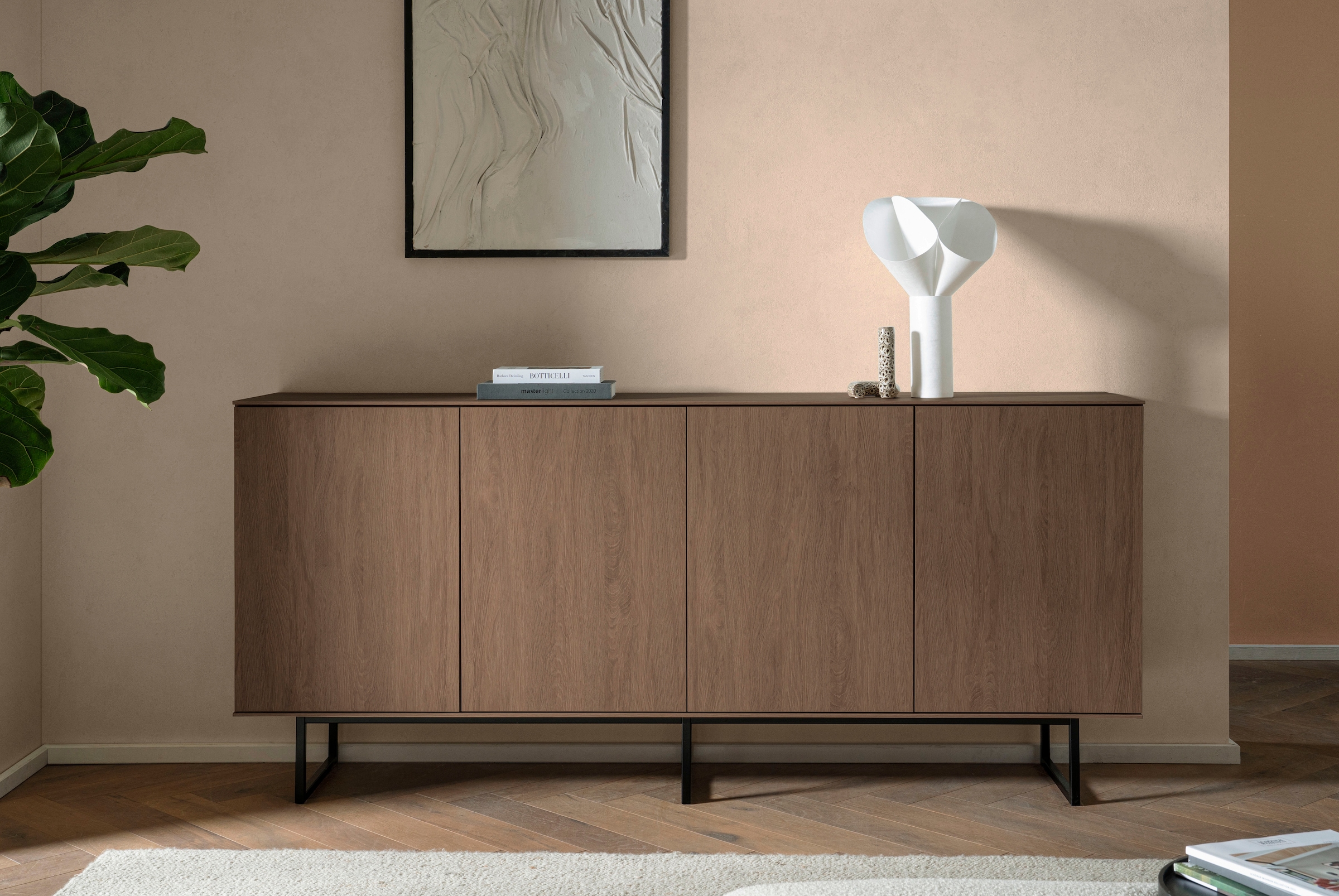 Home affaire Sideboard "Lund, moderner Schrank, Kommode mit Kufengestell" optisch dünner Oberboden, hochwertige Optik, ausreichend Stauraum